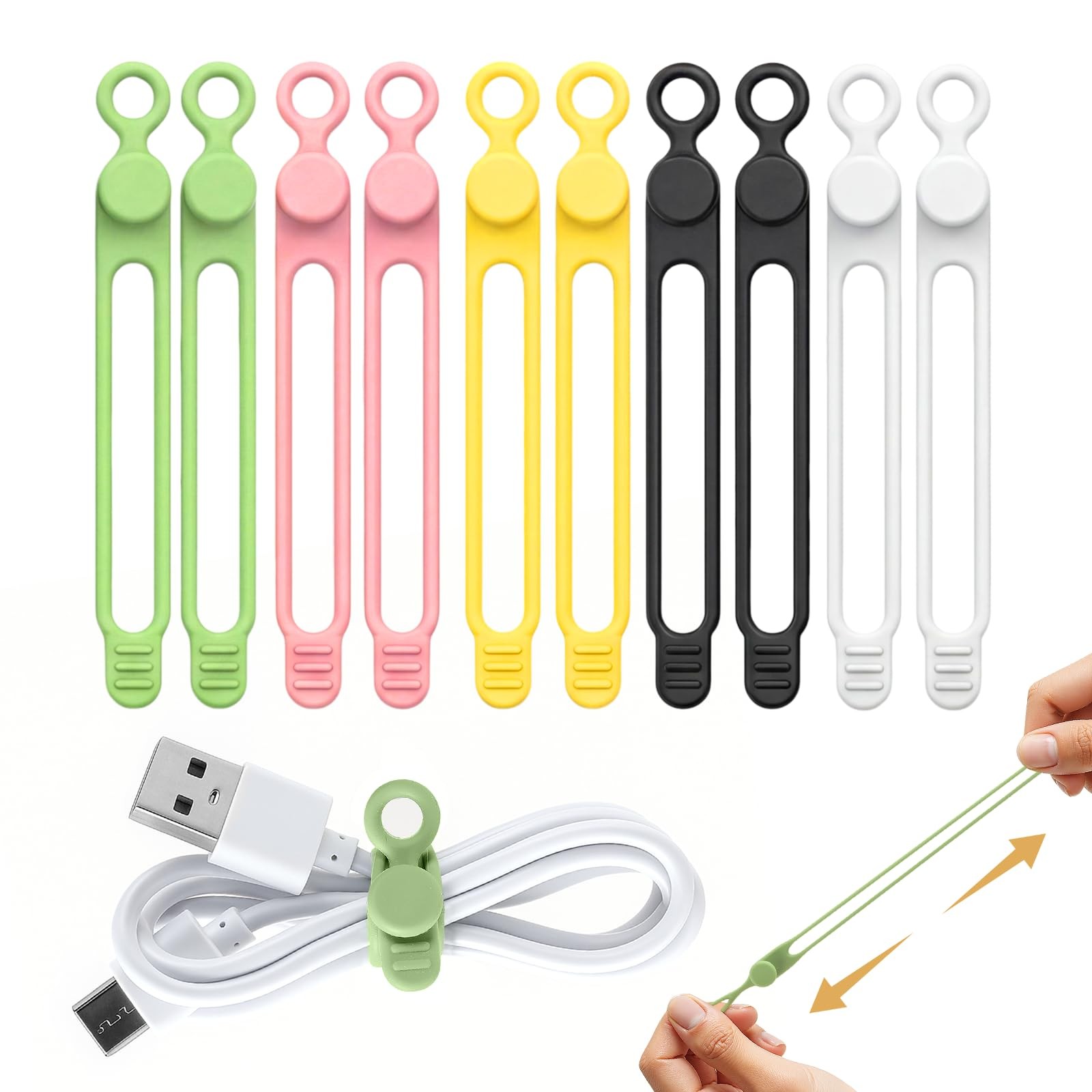 10 Pcs Silicone Cable Ties, Reusable Data 4.1 Inch, 10pcs-multicolor
