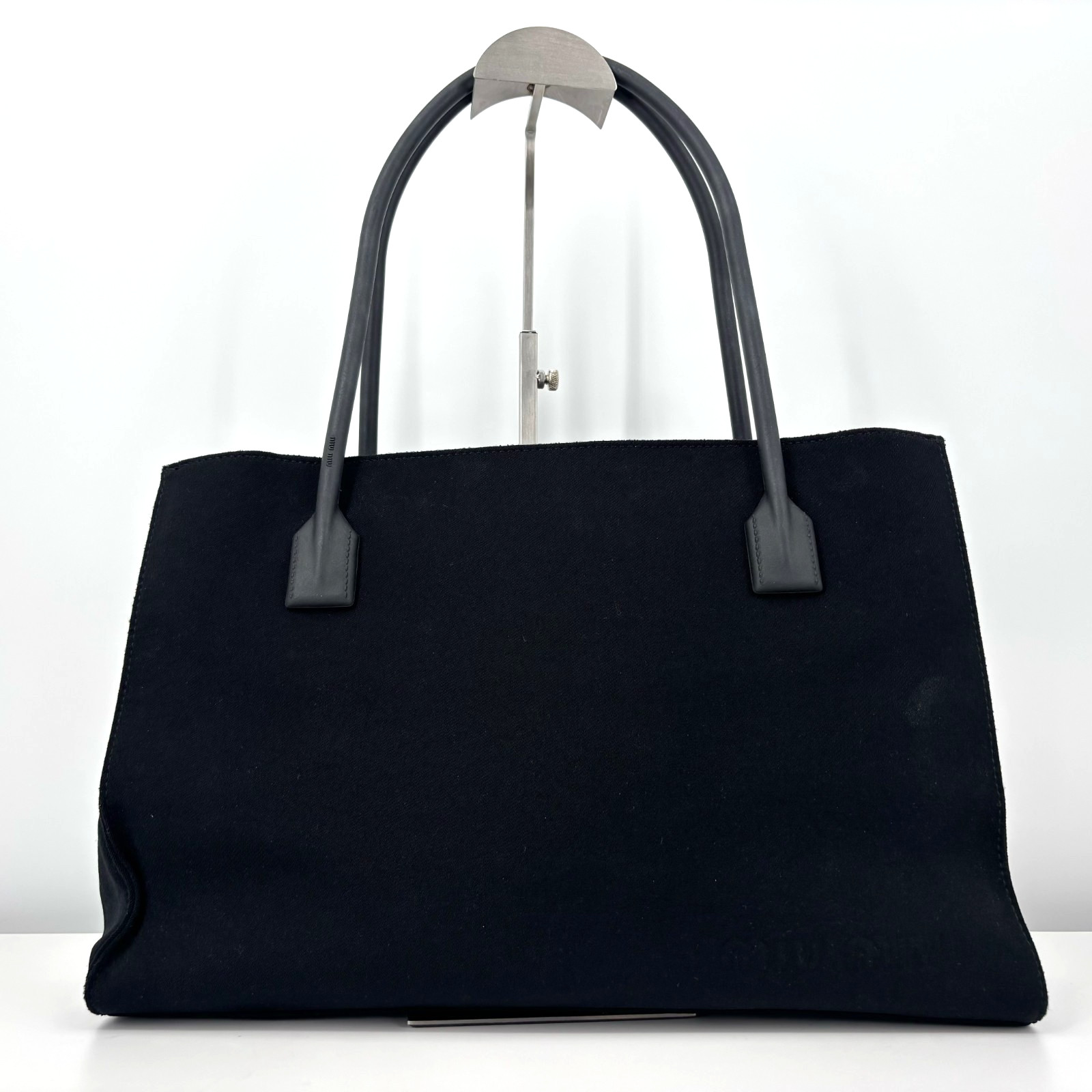 miu miu Tote Bag Black Canvas Archive Rubber Handle Vintage Authentic From Japan