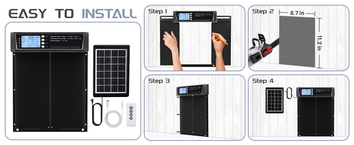 Solar Automatic Chicken Coop Door Opener with Timer Light Sensor Remote Control
