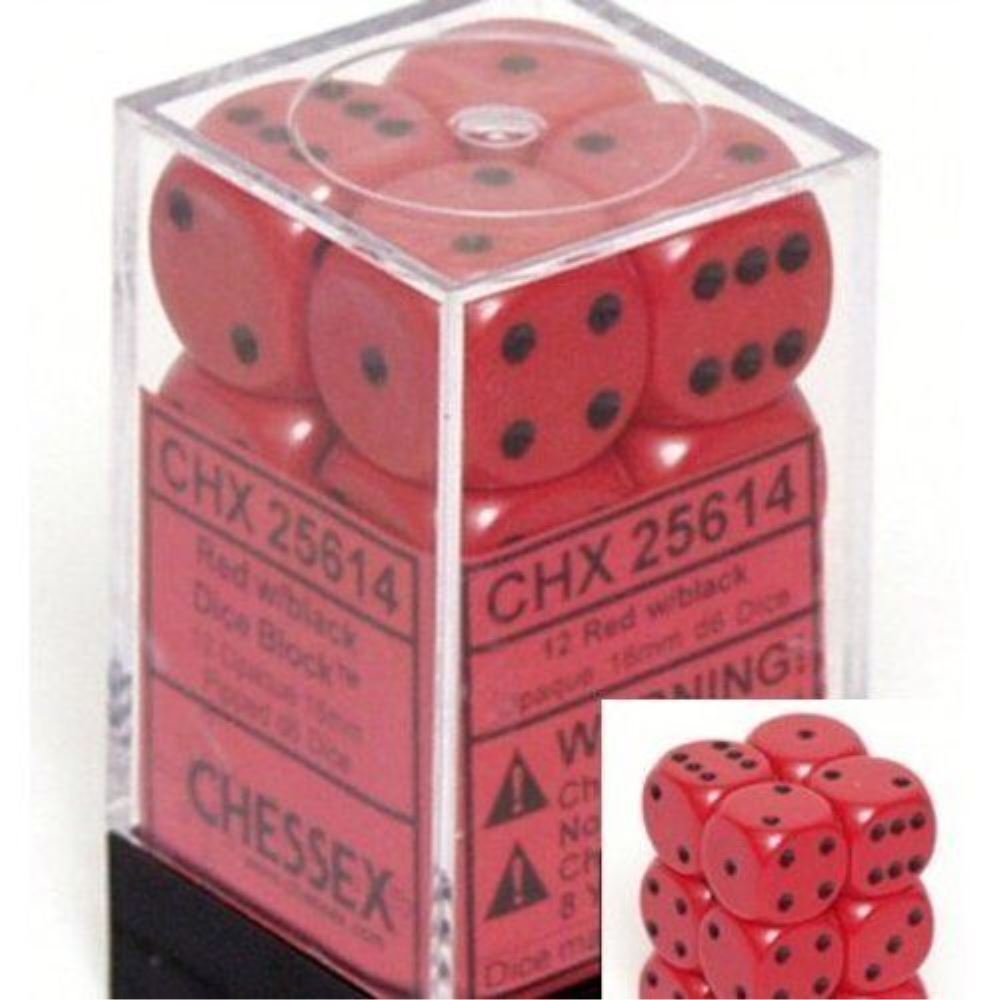 Chessex Opaque dice set red with black numbers set of 12 standard dice set 16mm
