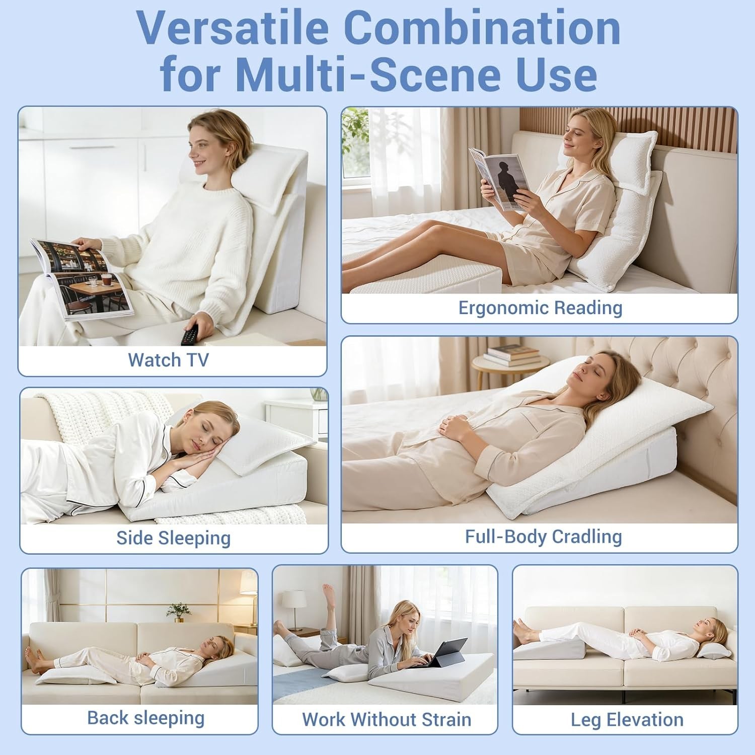 3PCS Bed Wedge Pillow Set for Sleeping, 10" Adjustable Triangle Pillow Wedges fo