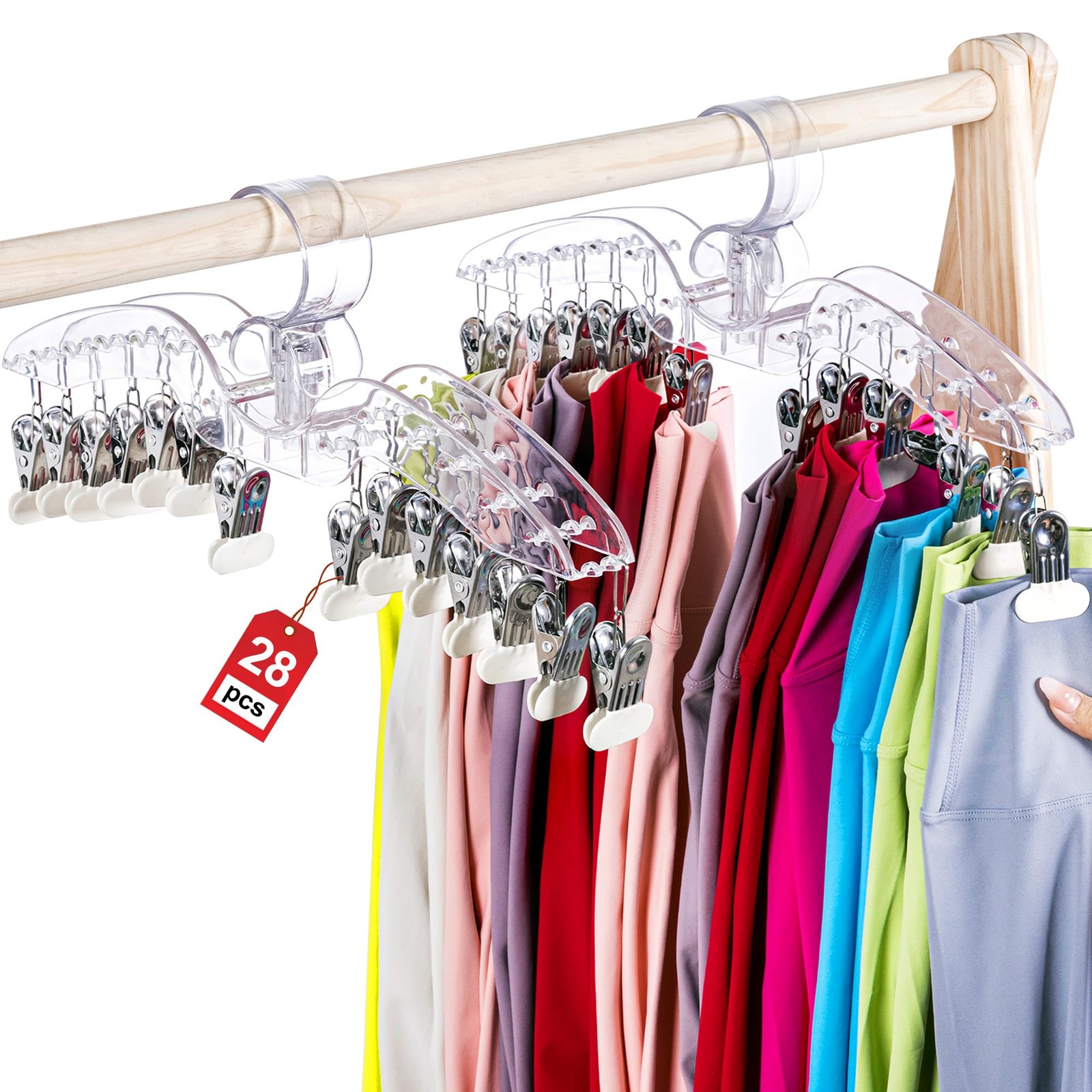 Legging Hangers for Closet Organizer, 2 Pack Pants Hangers with 28 Clips, Hol...