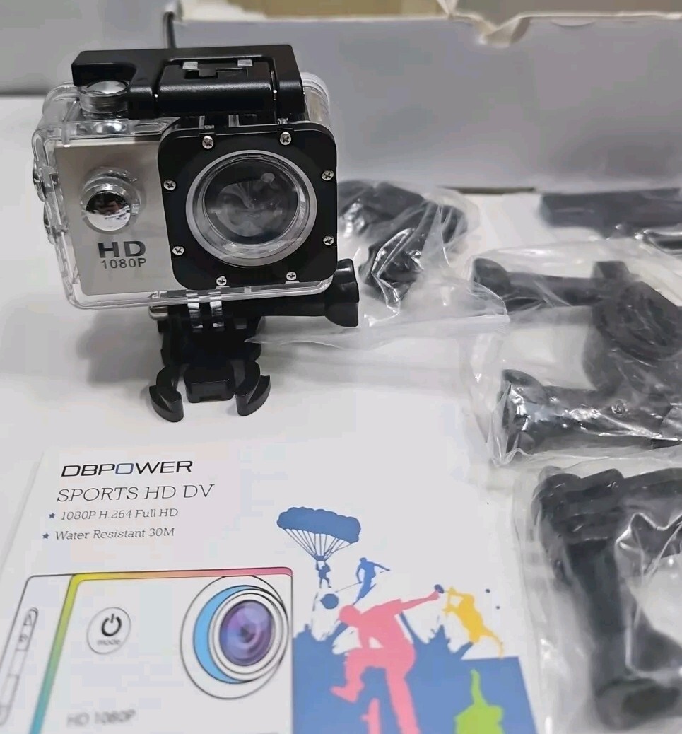 DBPOWER Waterproof Action Camera 12MP 1080P HD w/2 Batteries & Accessories New