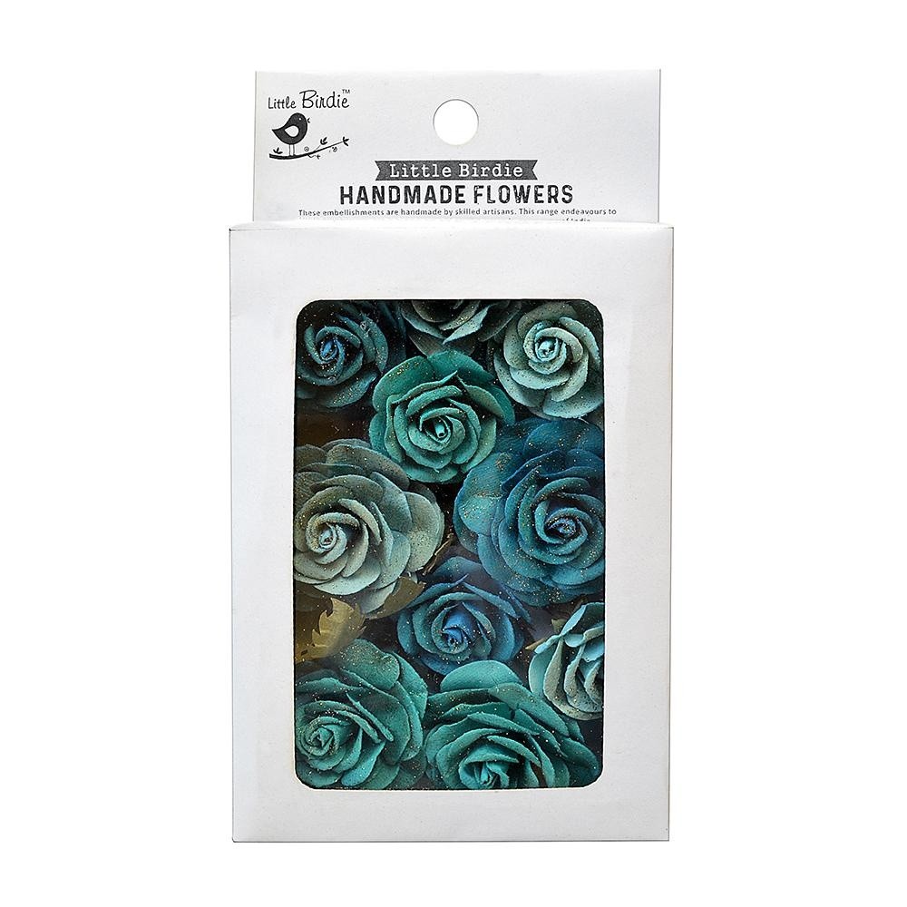 Little Birdie Whitney Paper Flowers 14/Pkg-Aqua Medley - 3 Pack