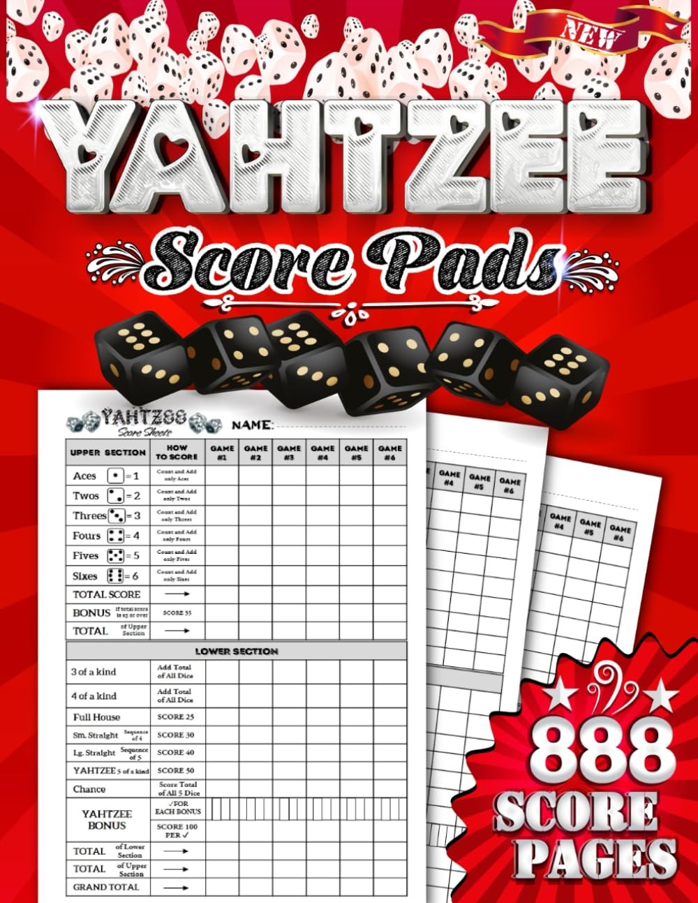 Yahtzee Score Pads: 888 Large Pads for Scorekeeping: 8.5 x 11...
