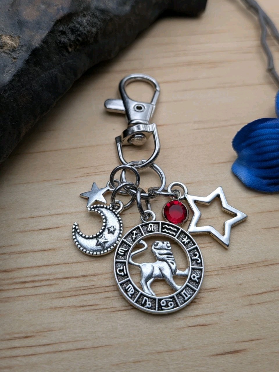 Zodiac Bag Charm / Leo Keychain / Purse Charm / Moon & Stars Gifts