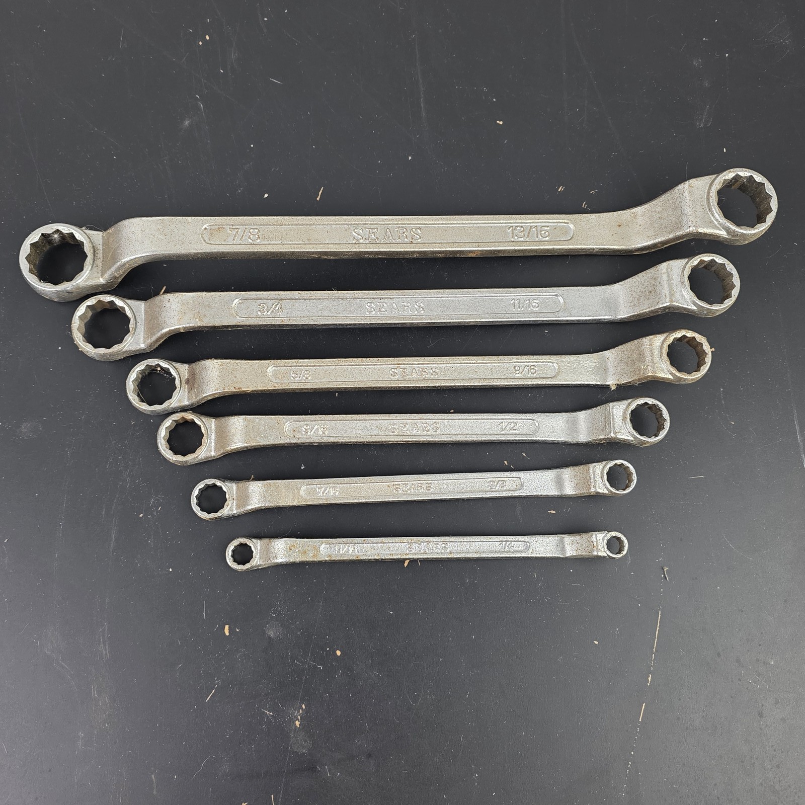 Vintage Sears Double Box End Wrench Set 6-Piece Fractional SAE Offset Japan