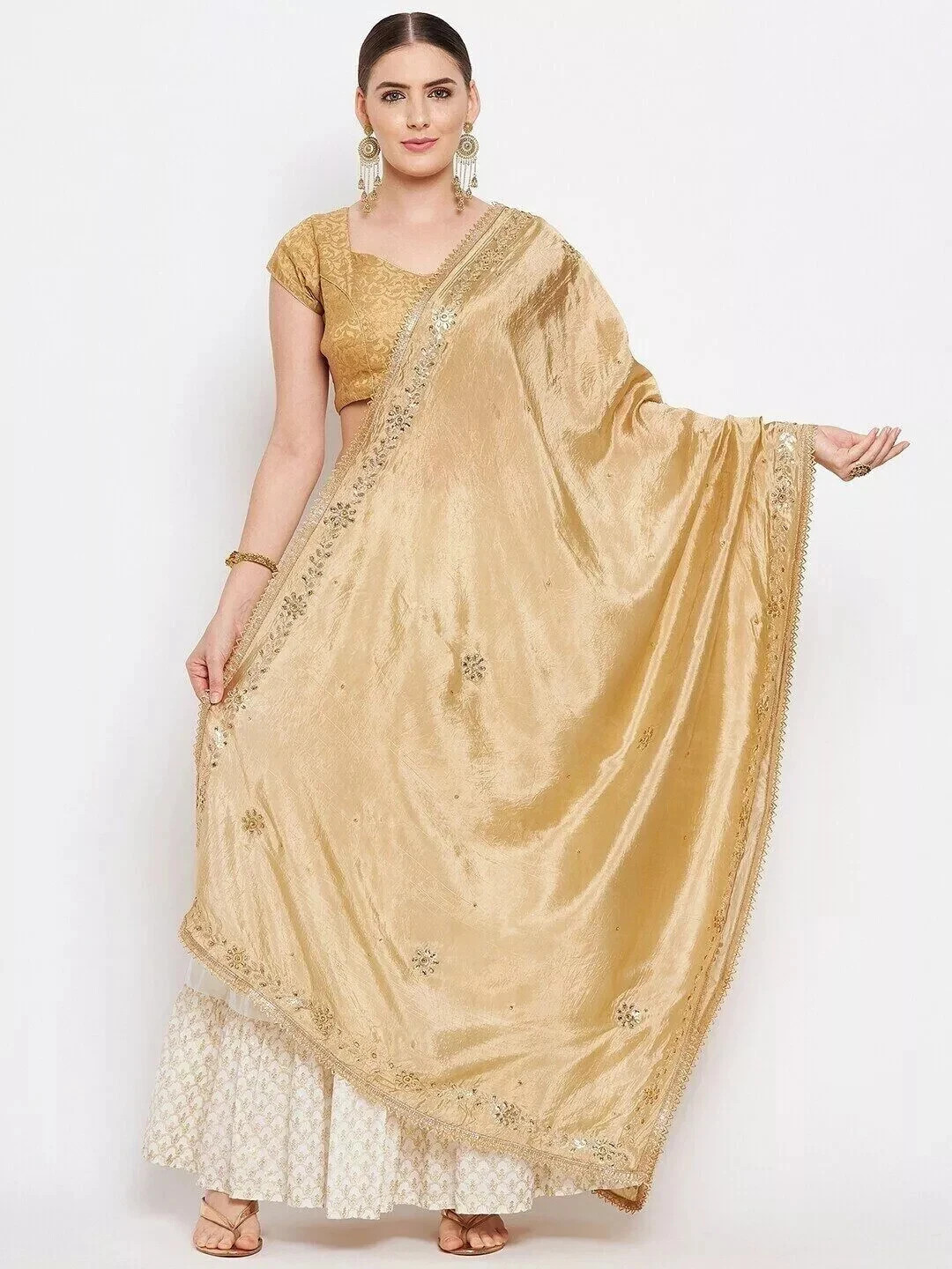 Women's Silk Blend Gold-Toned Ethnic Motifs Embroidered Dupatta