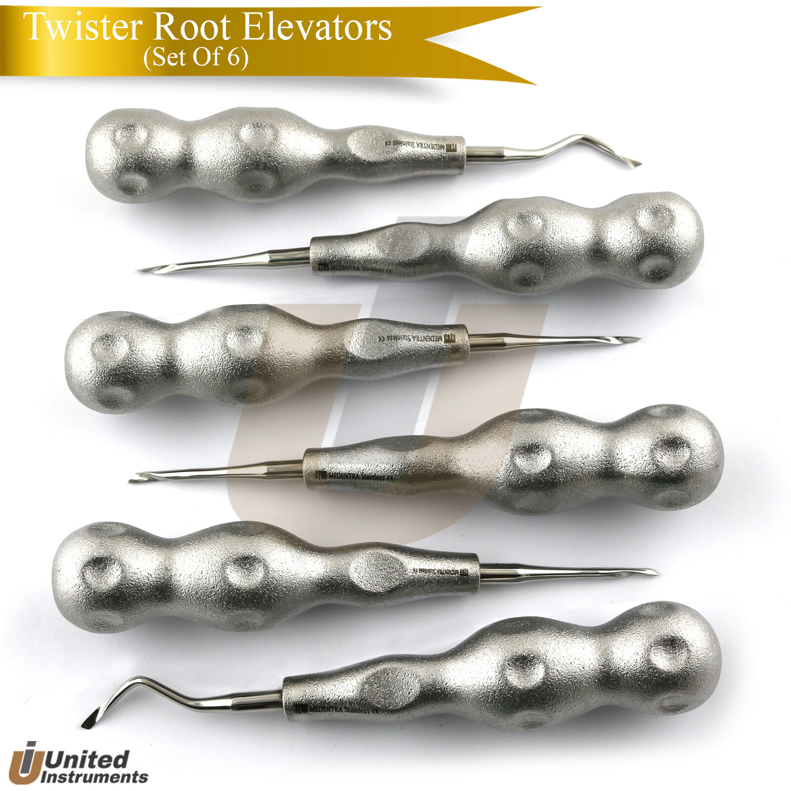 Dental Periotome Power Twist Left, Right, Straight Root Elevators Set Of 6