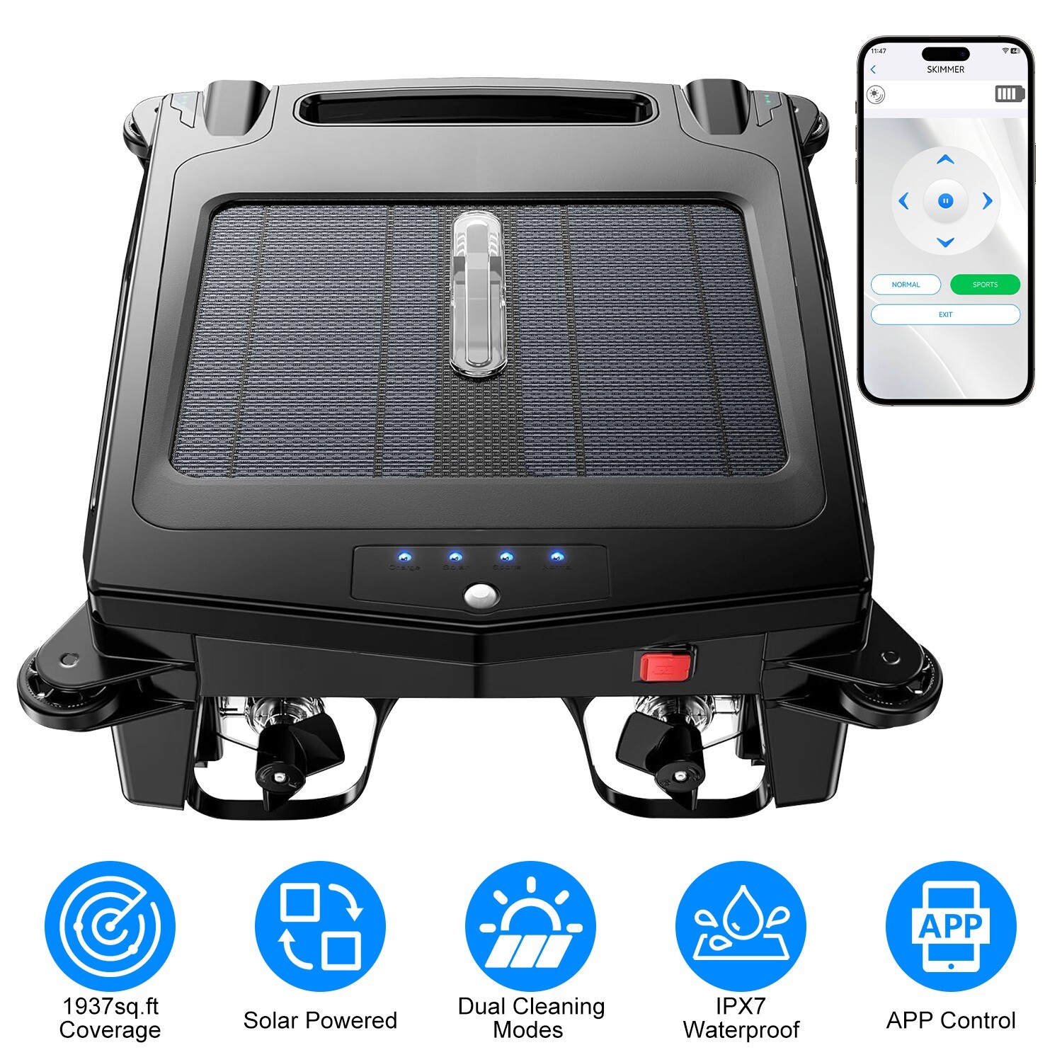 Solar Smart Robotic Pool Cleaner Skimmer Pool Surface Cleaning Automatic Cleaner