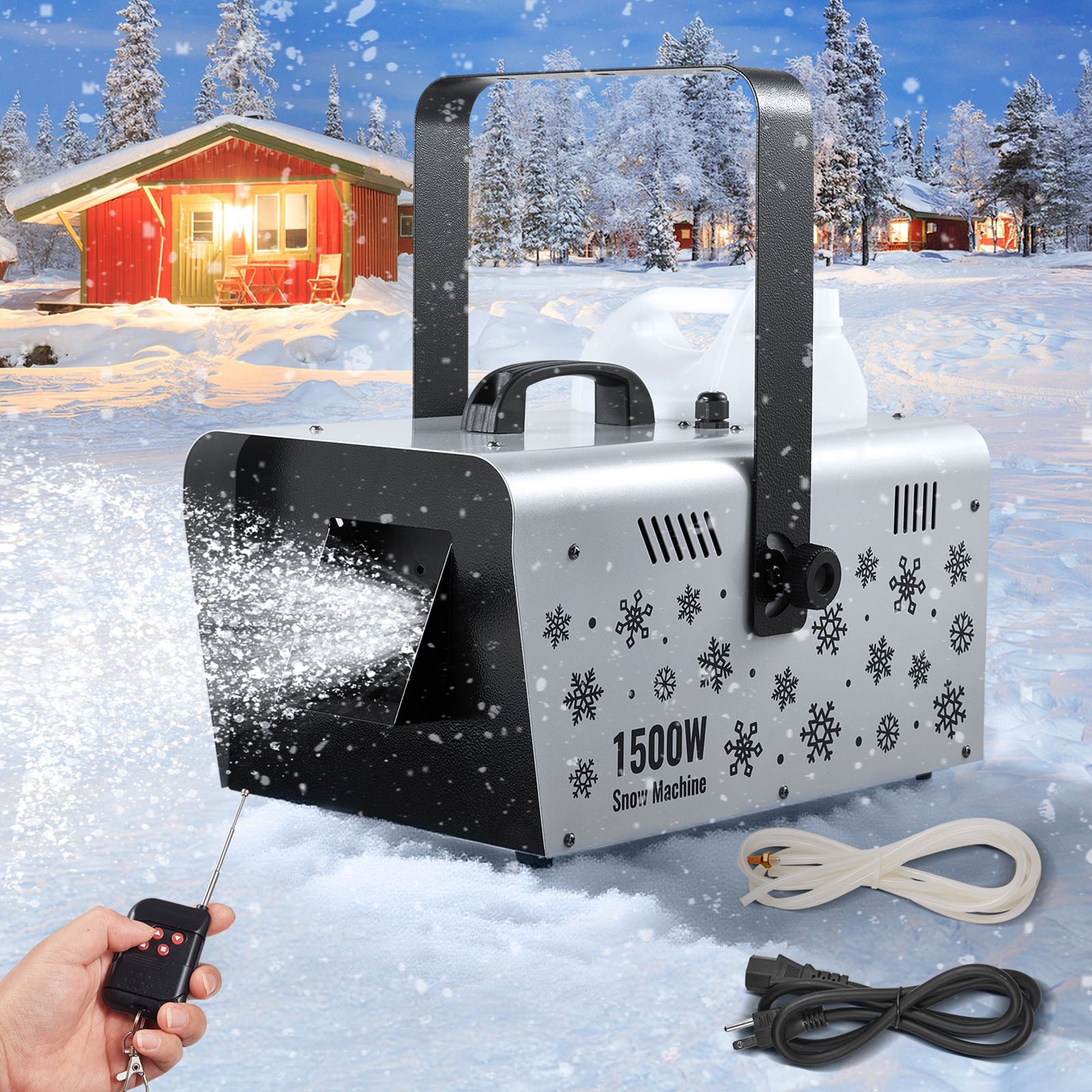VEVOR 1500W Snow Machine w/ Remote Control Handheld Hanging Holiday Snow Maker