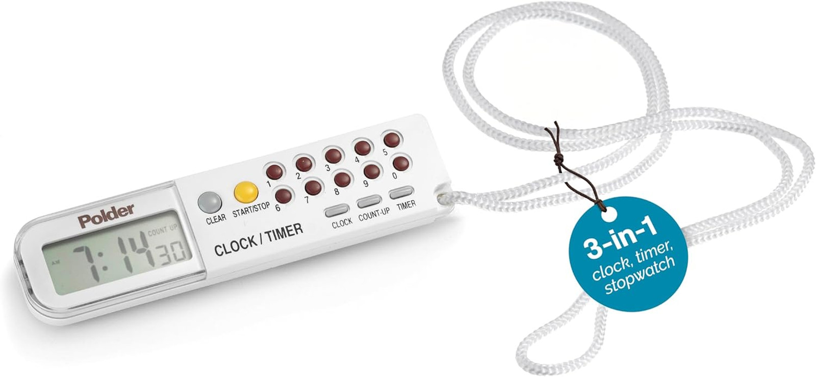 Combination Clock, Timer and Stopwatch with Large, Easy-To-Read Digital Display,