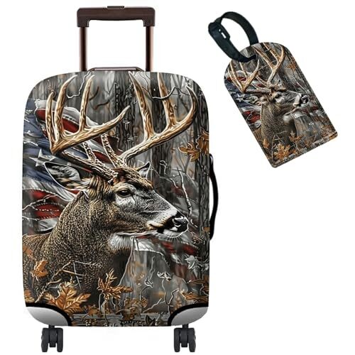 Luggage Coveruitcase Protector + Luggage Tag Traveluitcase S Camo Deer Flag