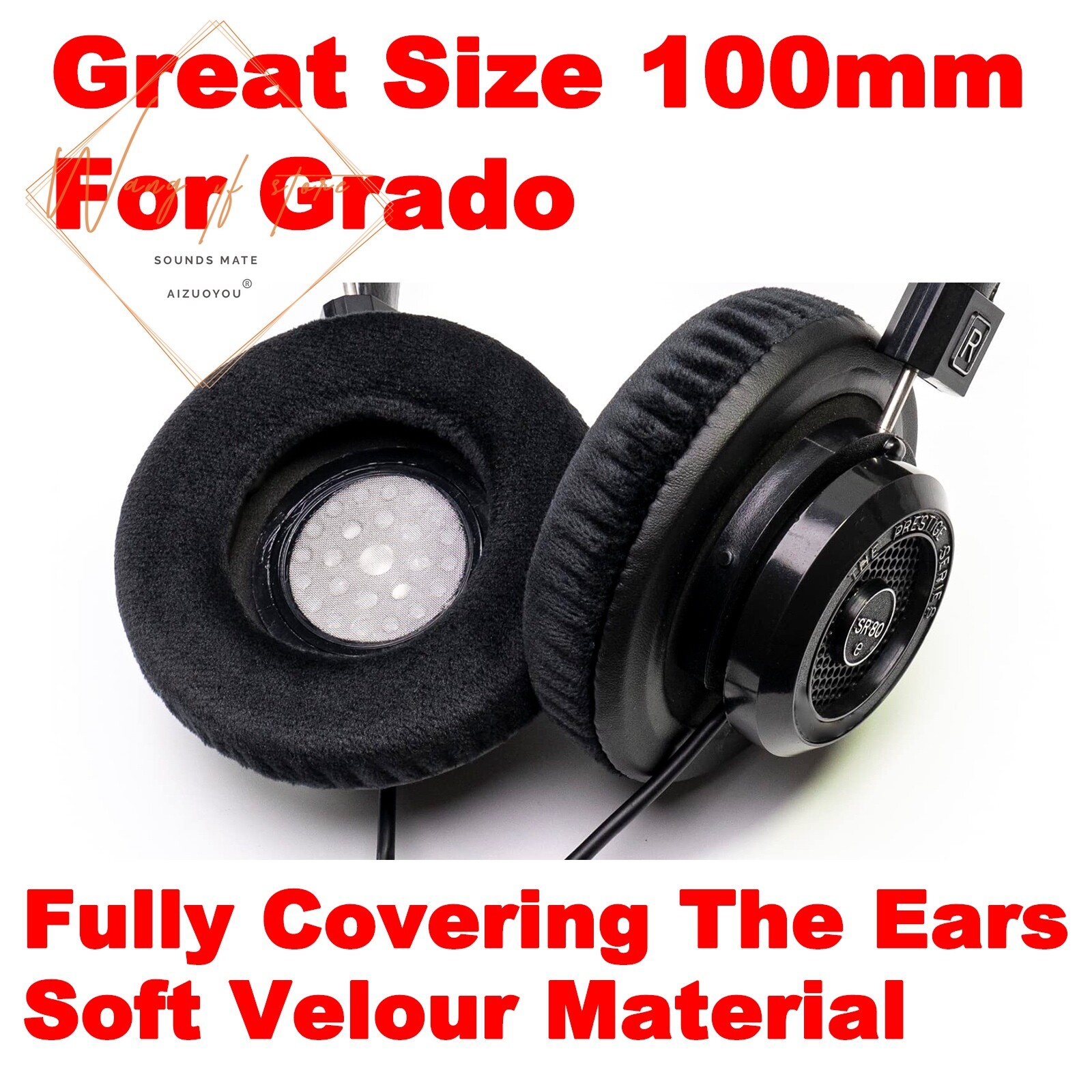 100mm Velour Over Ear Pad For Grado SR60e SR80e SR325e SR125e SR225e Headphone