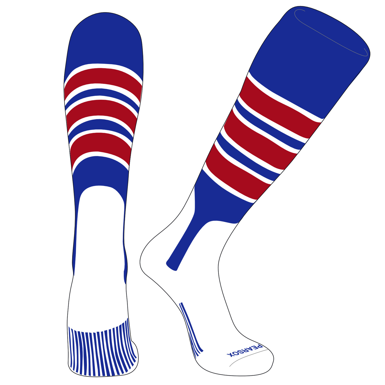 PEAR SOX OTC Baseball Softball Stirrup Socks (C, 7in) Royal, White, Red