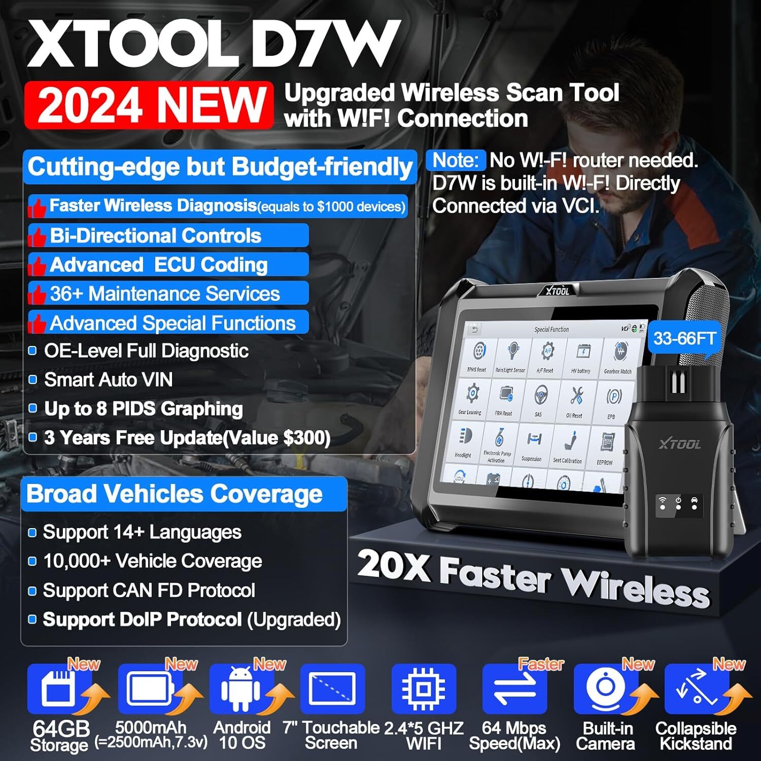 2024 Newest XTOOL D7 WIFI Car Diagnostic Tool Full System Scanner Active Test