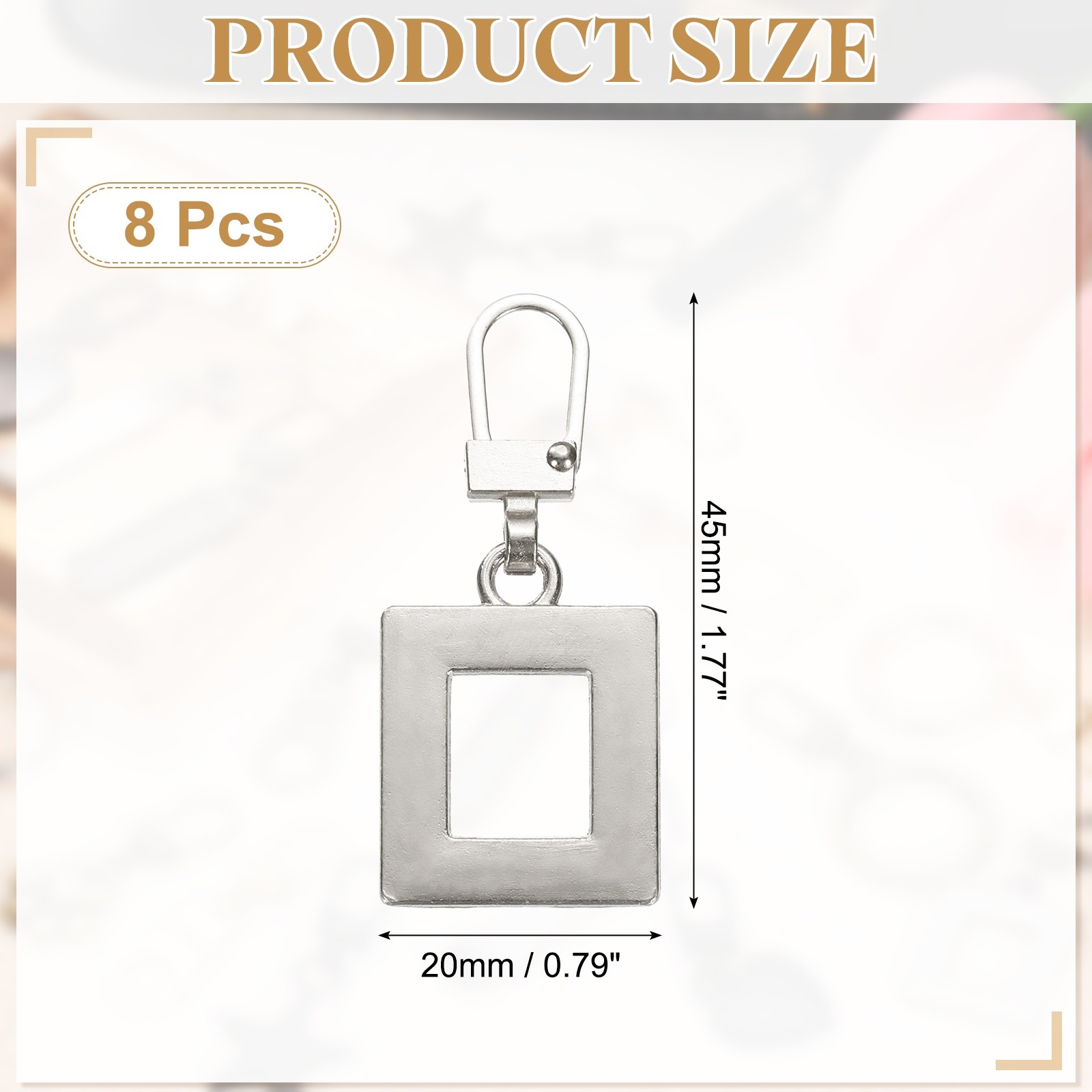 8Pcs Zipper Pull Replacement, Square Detachable Tiny Zipper Slider, Silver