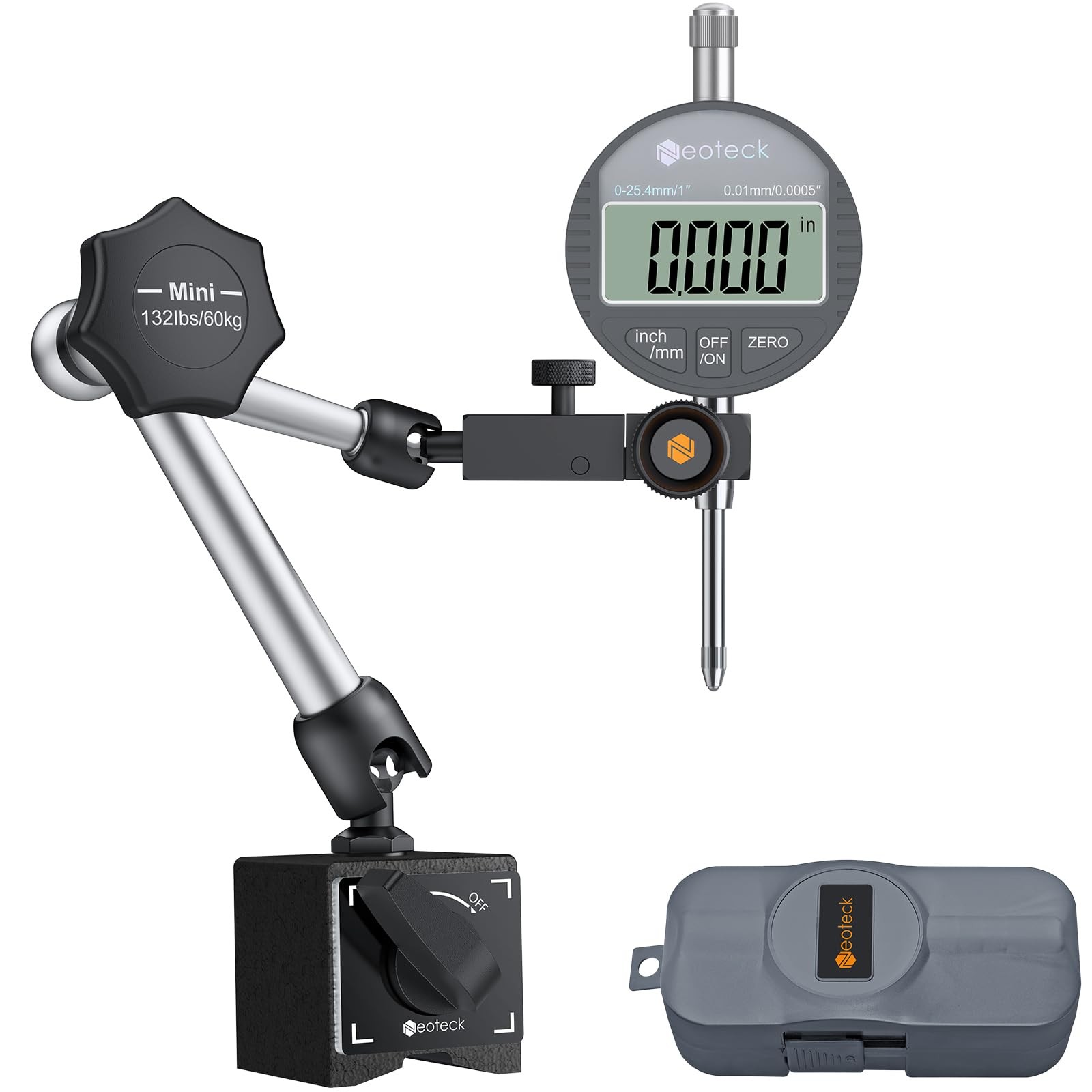 Neoteck 0-1”(0.0005") Digital Dial Indicator Gauge and 132 132 lbs, Silver