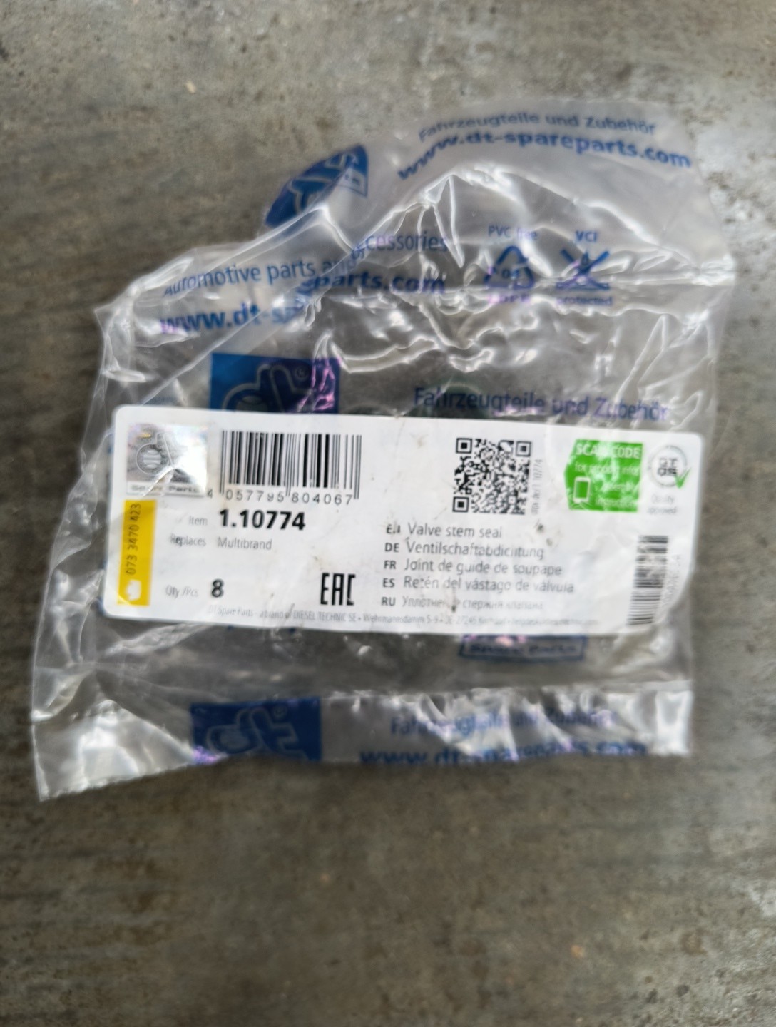 1.10774 Dt-spareparts Valve Stem Seal Pack Of 8, D1:8mm, D2: 12 mm
