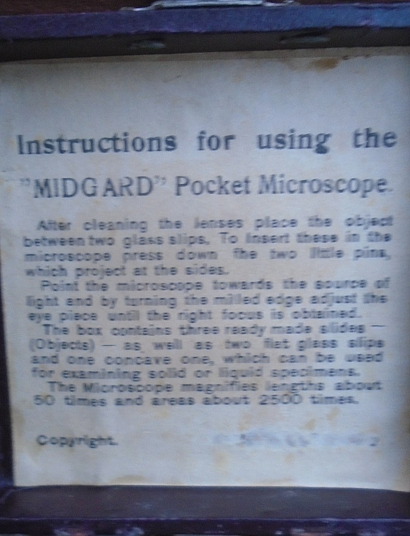 BOXED,"MIDGARD",GERMAN MADE ANTIQUE BRASS,STUDENTS,POCKET MICROSCOPE & SLIDES
