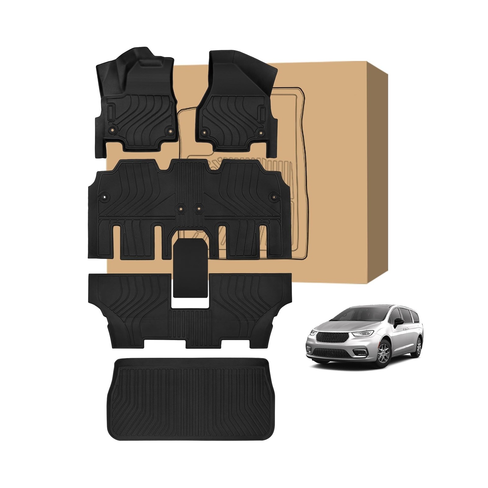Peleus Floor Mats & Cargo Liner for 2017-2025 2026 Chrysler Pacifica 7 or 8 P...