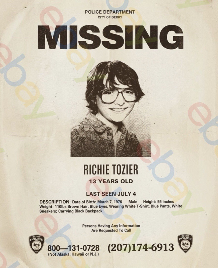 1990 Stephen King IT Missing Richie Tozier Pennywise Clown Photo 8.5x11