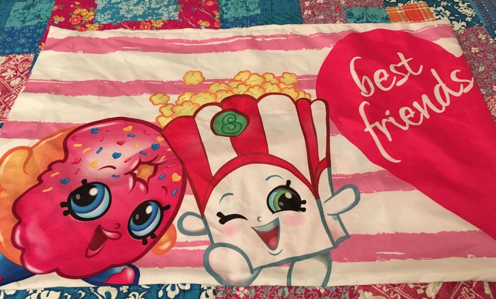 Shopkins 2 Sided Standard Pillowcase White Pink Cupcakes... Best Friends Forever