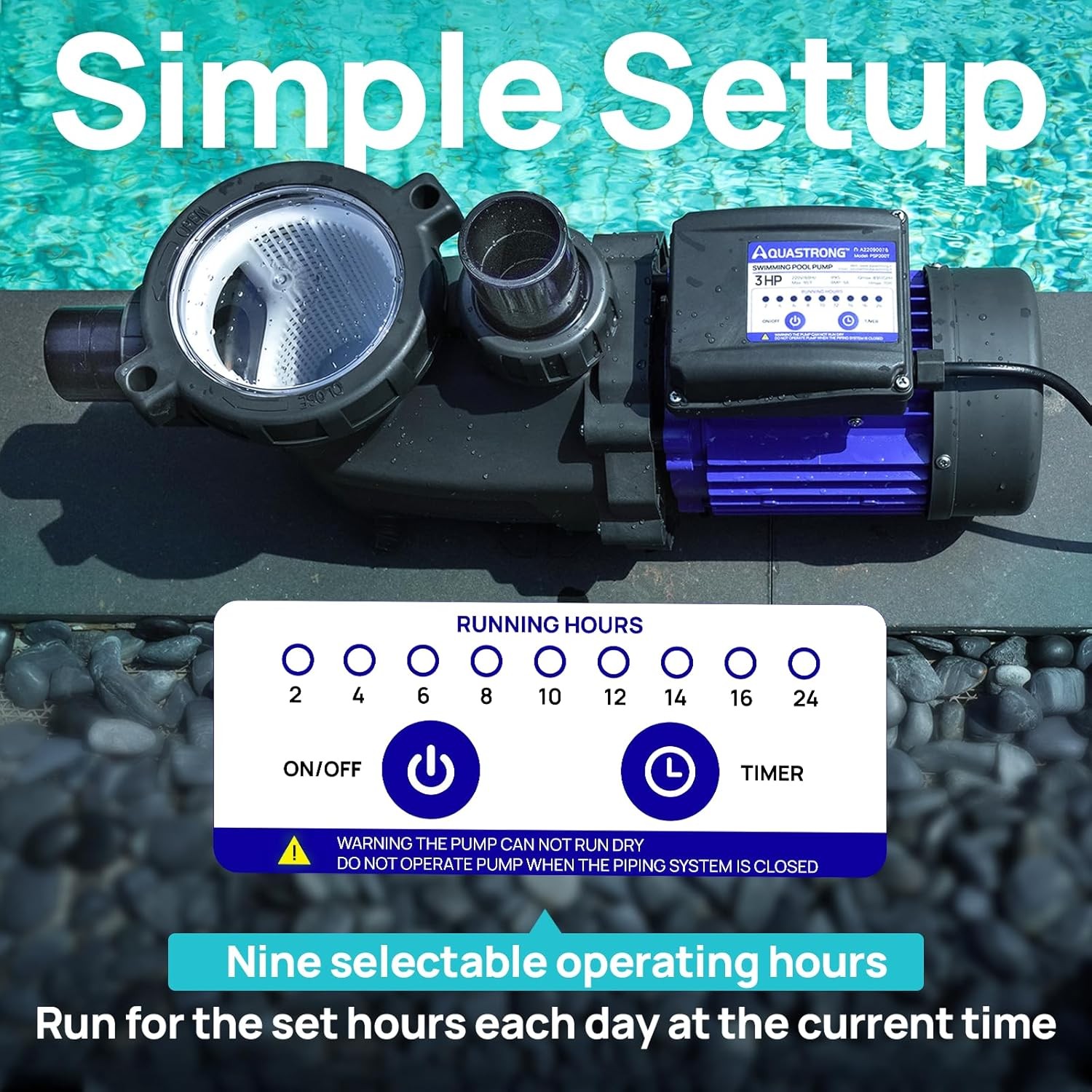 3HP In/Above Ground Pool Pump 115V with Timer, 9350GPH High Flow and Filter
