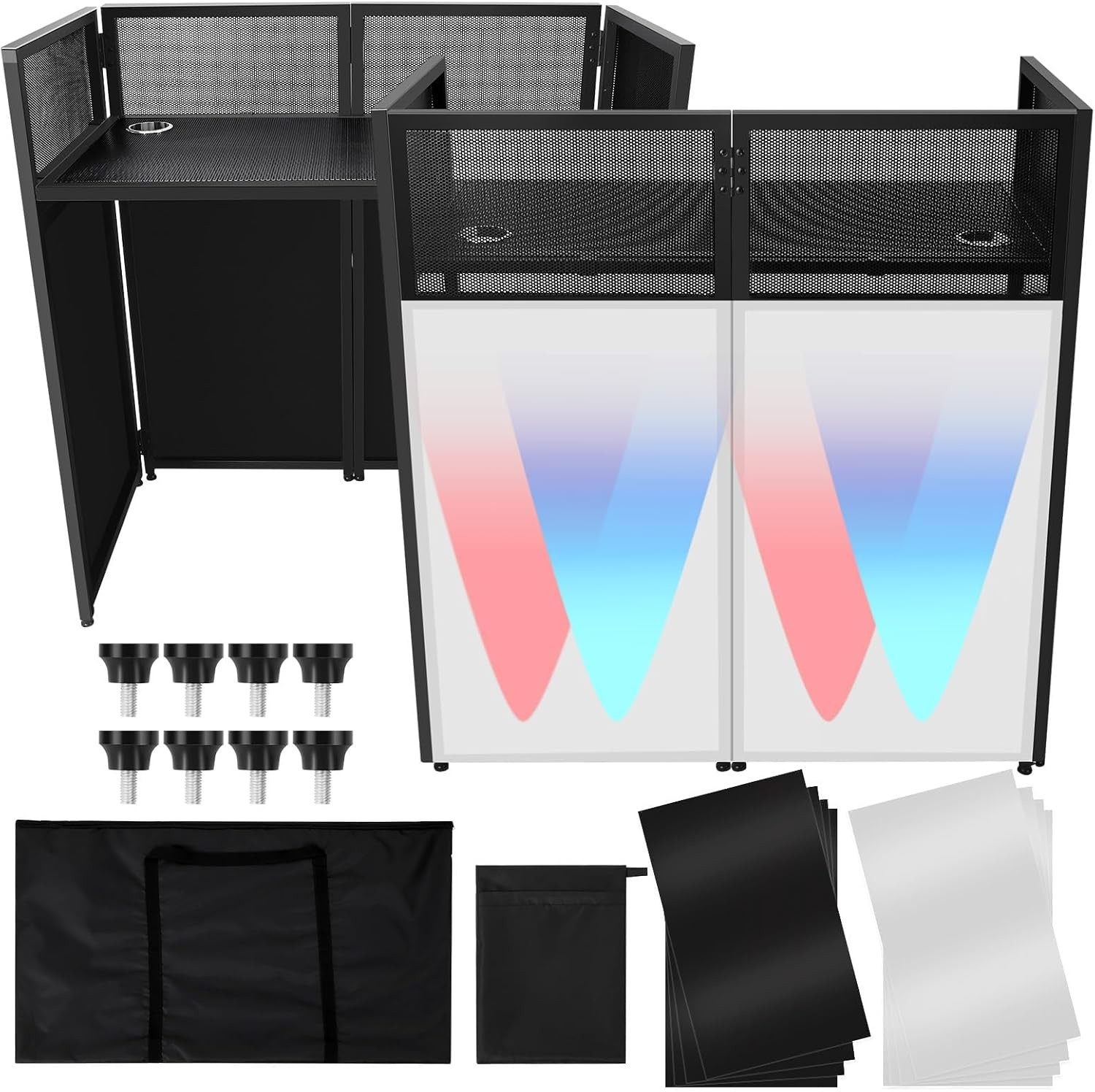 Professional DJ Booth Table Collapsible Metal Frame Adjustable Feet Dual Scrim