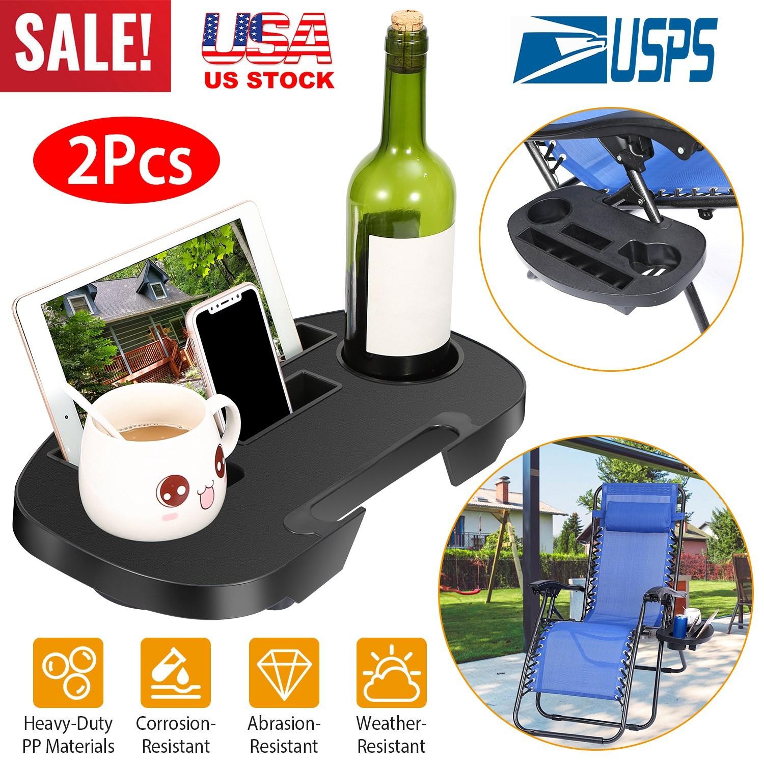 Zero Gravity Chair Cup Holder Clip On Side Tray w/Beverage Can Mobile Devices
