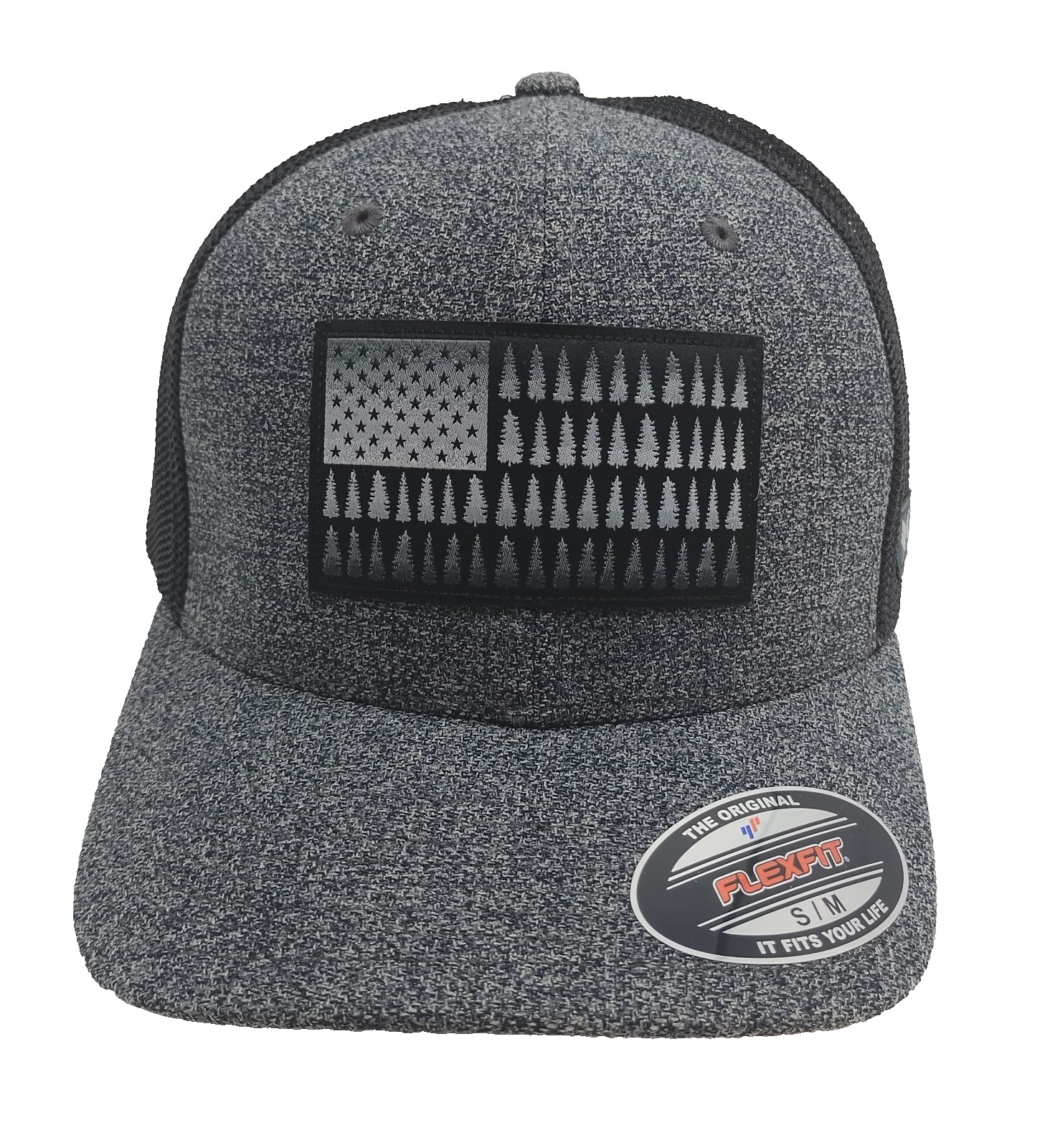 Columbia Tree Flag Patch Gray Unisex Flexfit Mesh Hat Cap Small/Medium NWT