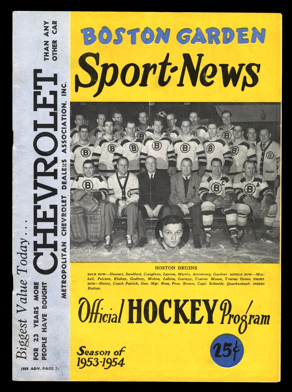 1954 Stanley Cup Playoffs Program Jacques Plante 2 Shut-outs "Mr. Zero" Montreal