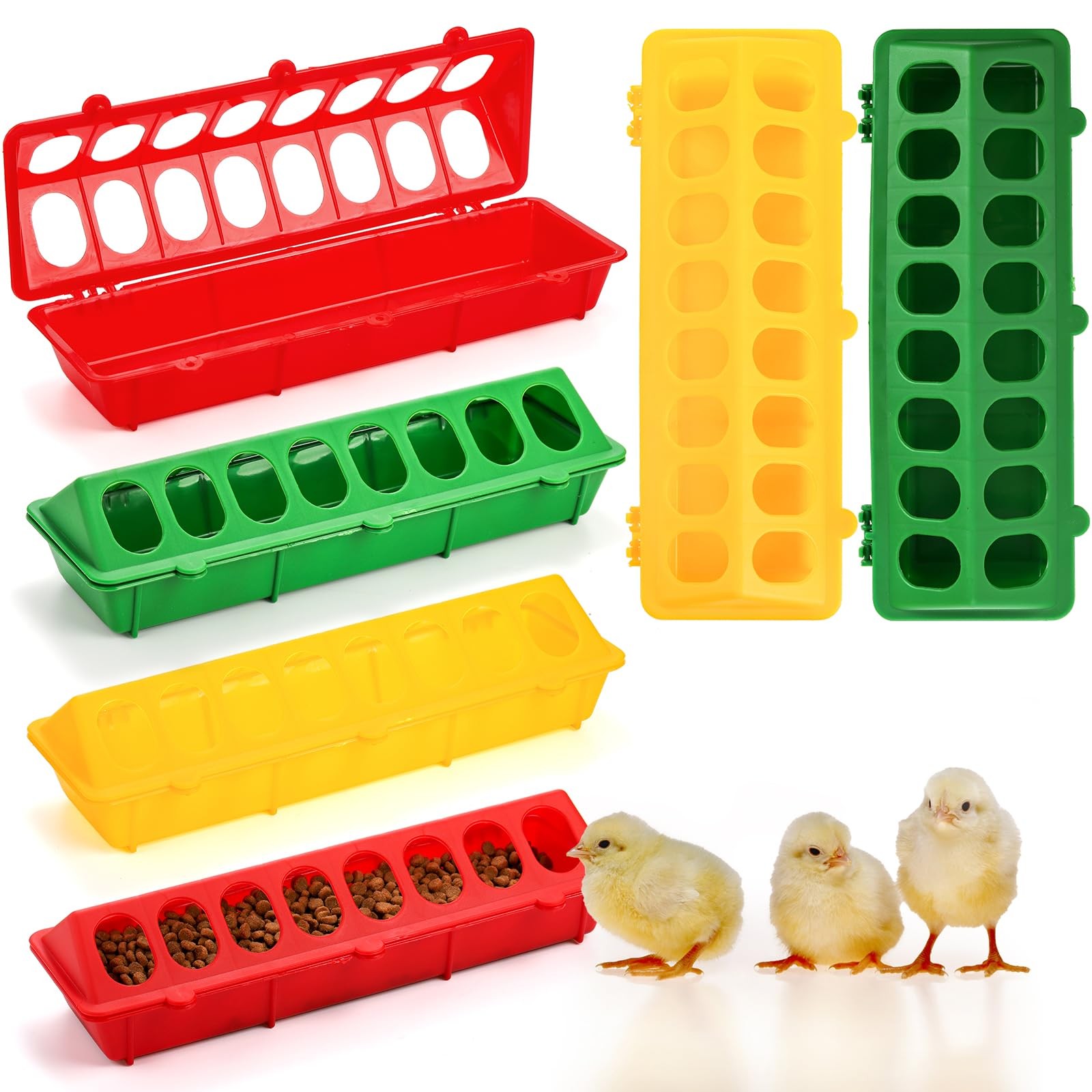 Coloch 6 Pack Flip Top Poultry Feeder, Plastic Chicken Red,Yellow, Green