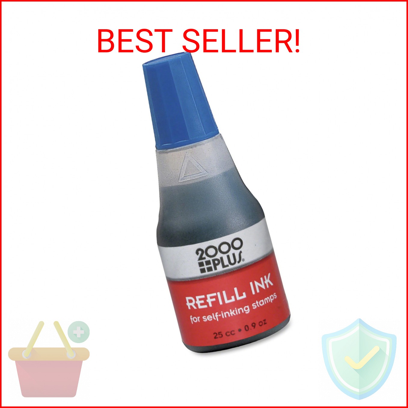 2000Plus Refill Ink for Self-Inking Stamps, 25cc (0.9 oz) Squeeze Bottle, Blue -