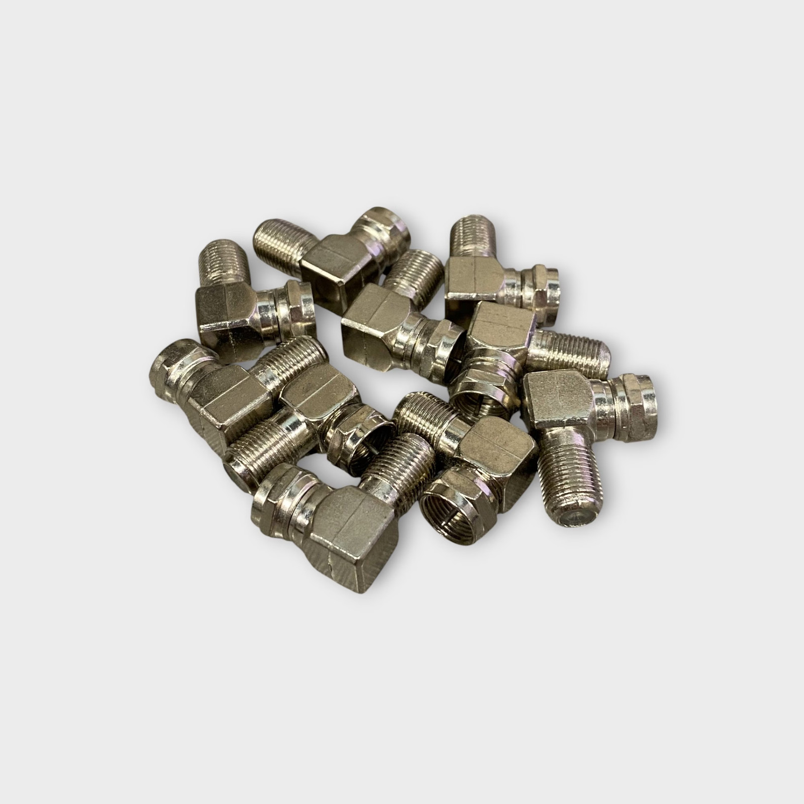 F Type Male to F Type Female Right Angle Connector (Lot of 10) - New Old Stock