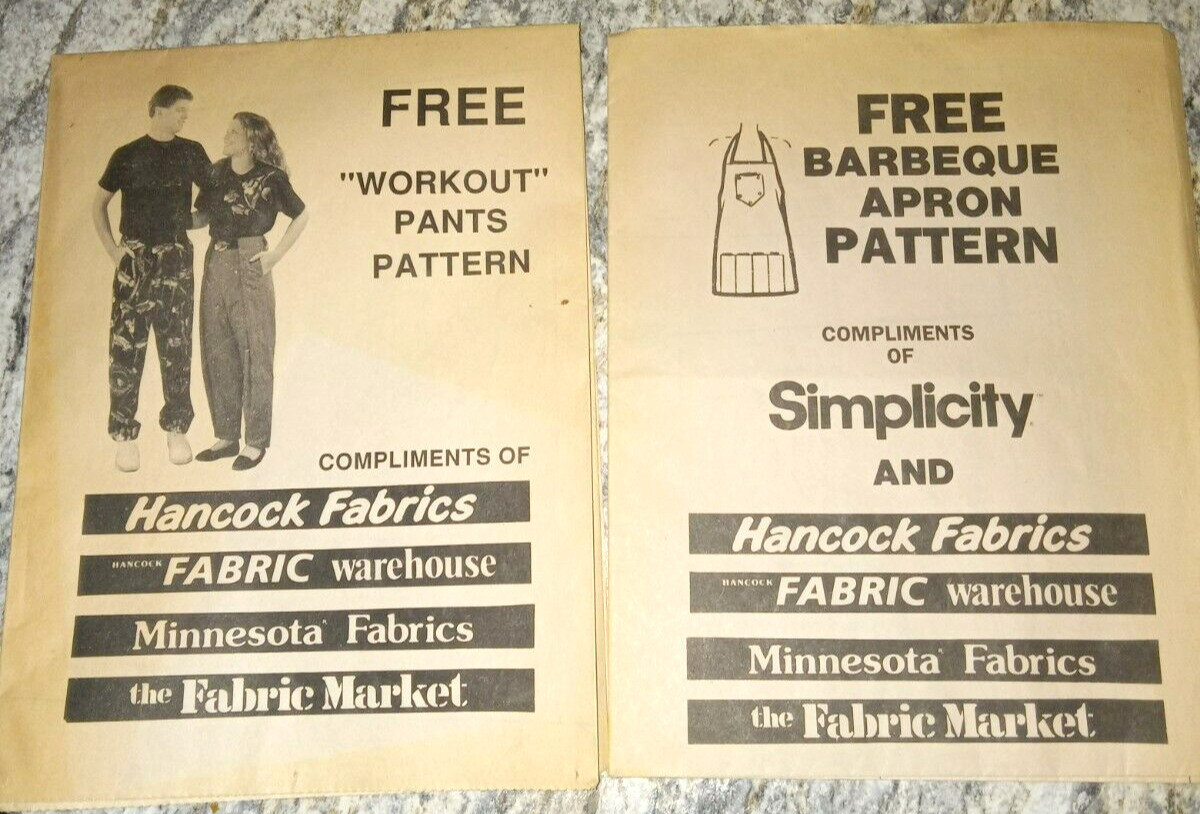 2 Vtg Simplicity Apron & Workout Pants Pattern Hancock Minnesota Fabric Uncut