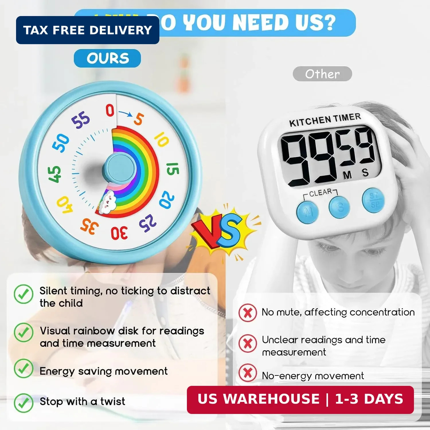 HIPPIH Visual Timer for Kids, 60 Minute Countdown Timers for Classroom Kitchen O
