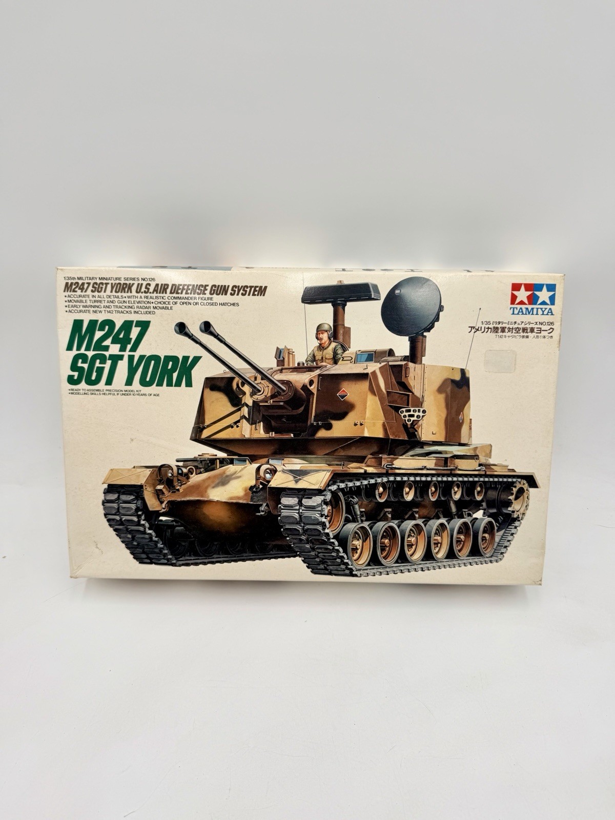 1983 Tamiya M247 SGT YORK 1/35 Air Defense System Tank model kit 126 New Open