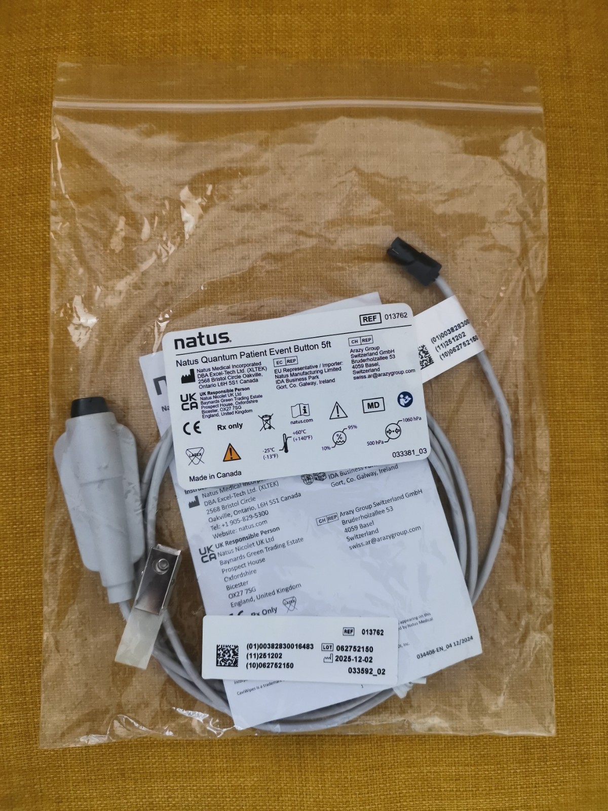Set 2 units - Natus Xltek Patient Event Button 5ft Cable 013762