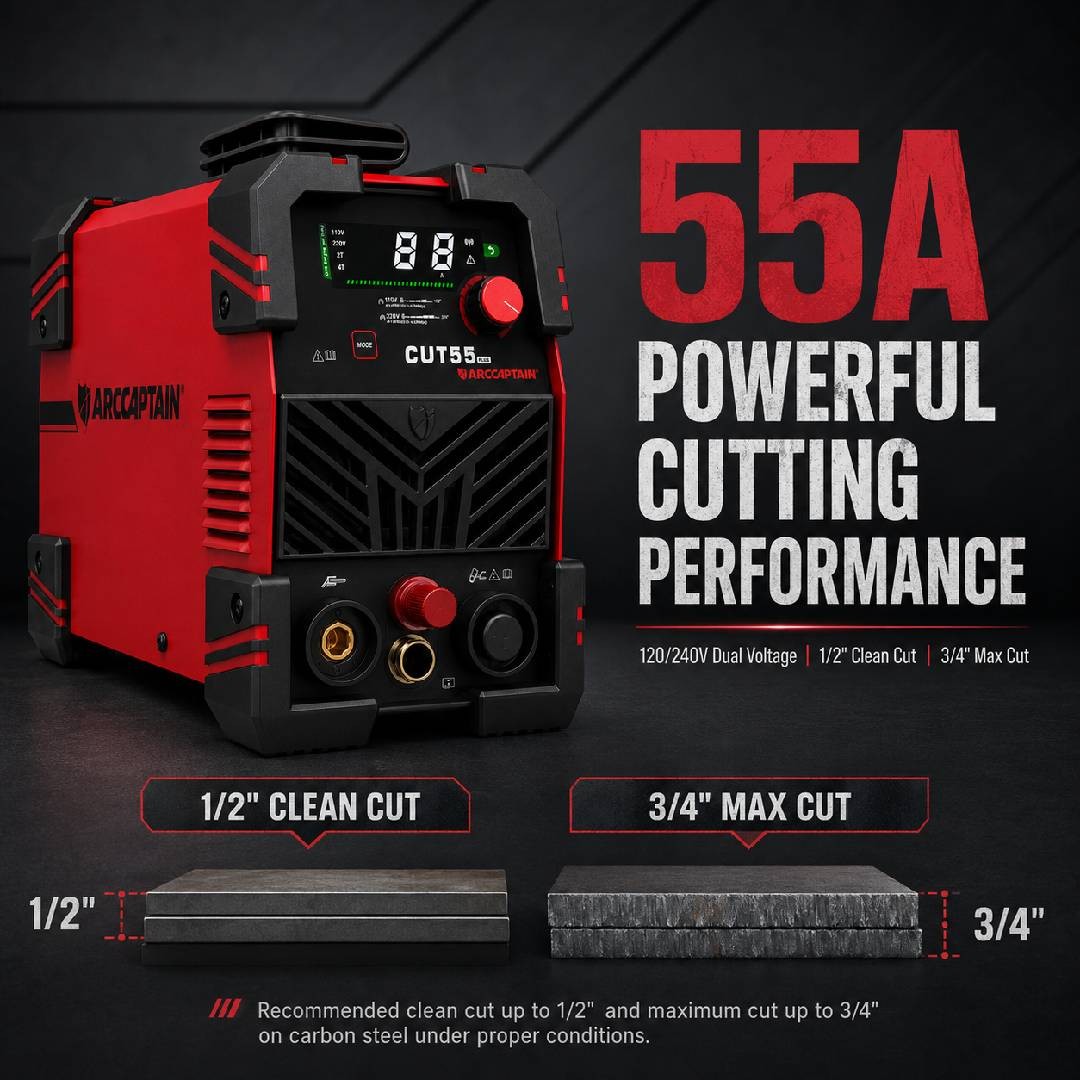 ARCCAPTAIN 55A Plasma Cutter, Non-Touch Pilot Arc High-Frequency Plasma Cutting