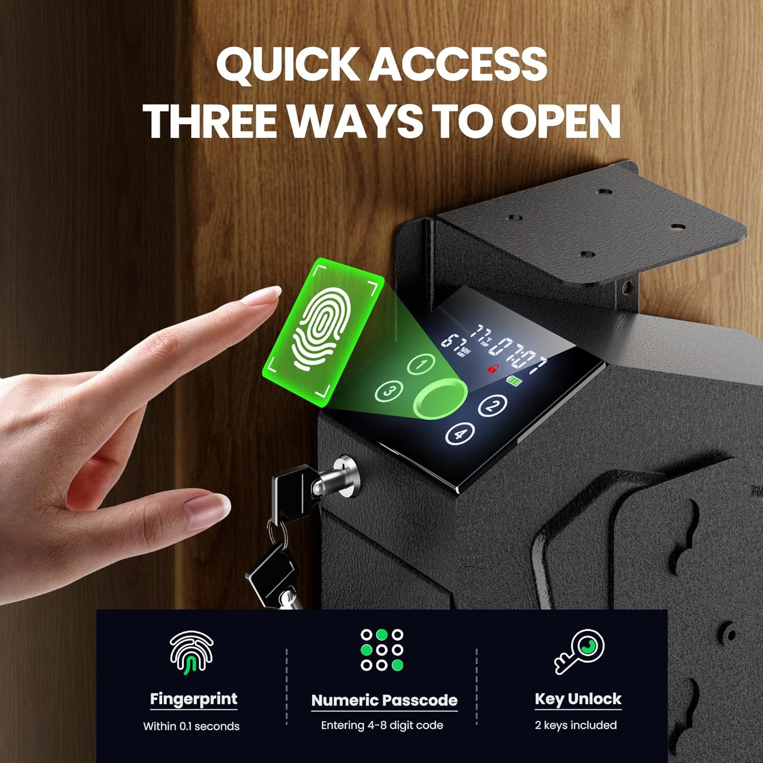 Biometric Handgun Safe Quick Access Pistol Safe with Fingerprint Key & Passcode