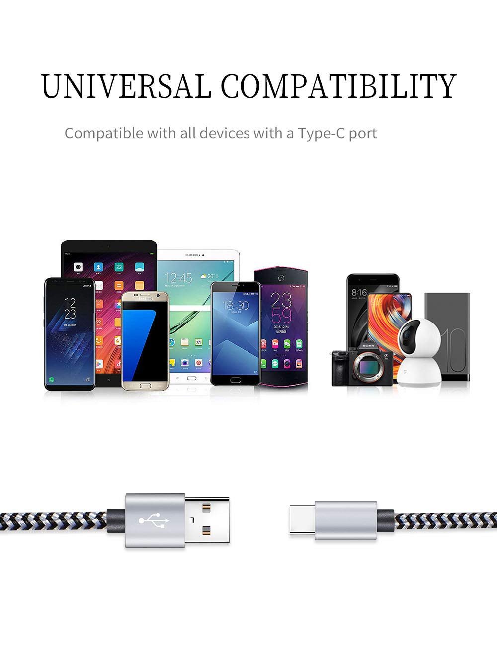 USB Type C Cable Fast Charging, Tpc001 5 Pack(6Ft 3A) Braided C Charger Cables C