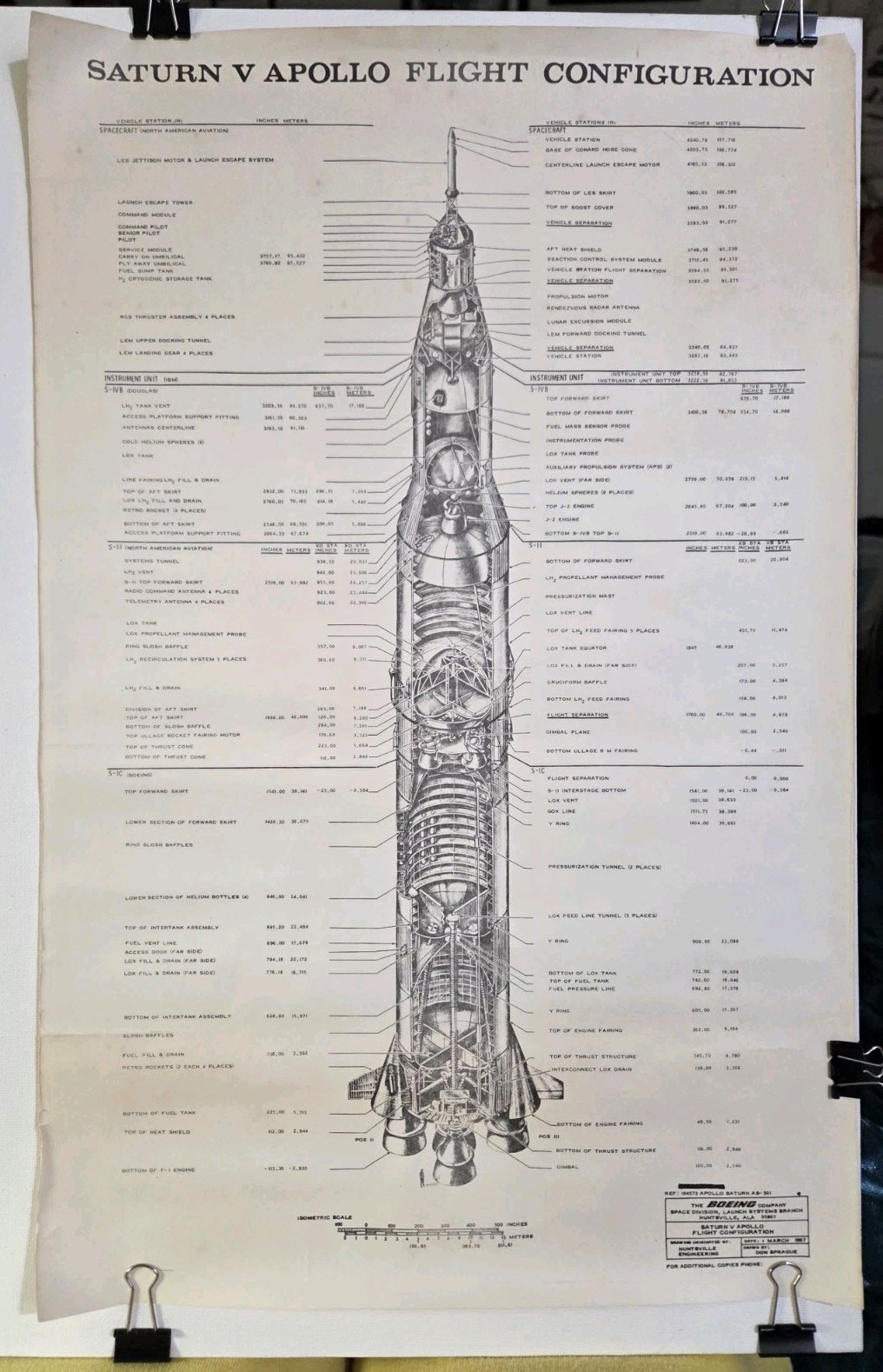 1967 Saturn V Apollo Flight Configuration Poster Boeing #P4