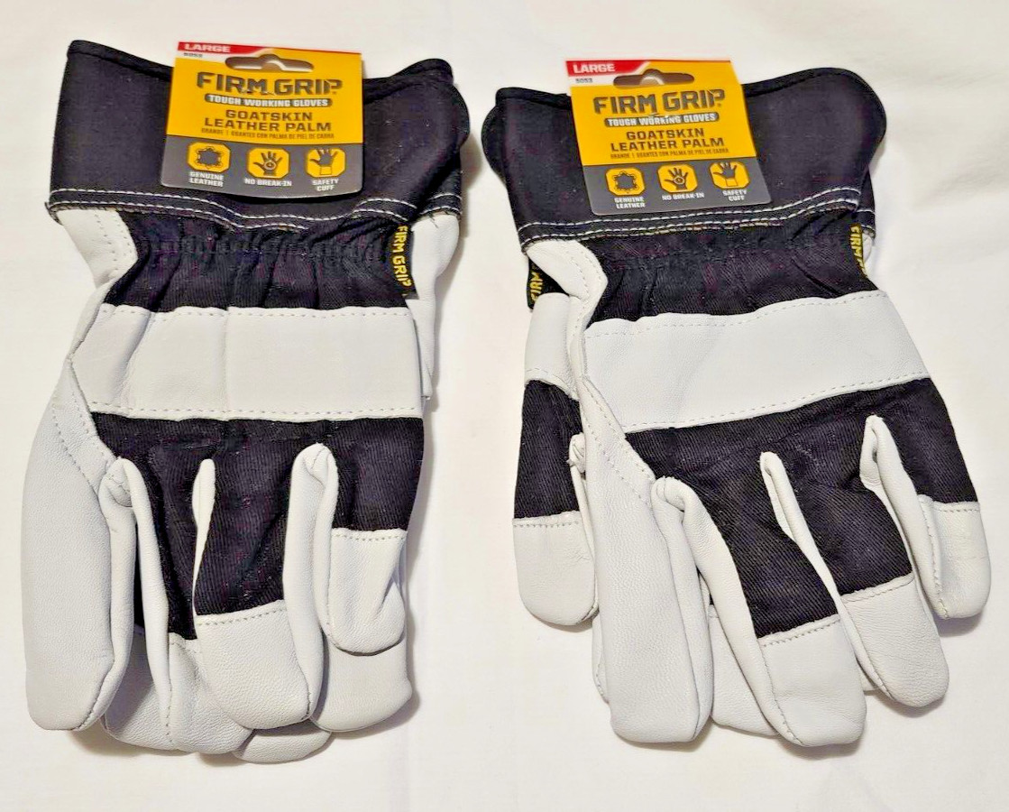 Set of 2 FIRM GRIP GOATSKIN LEATHER PALM WORK GLOVES Size Large-NEW