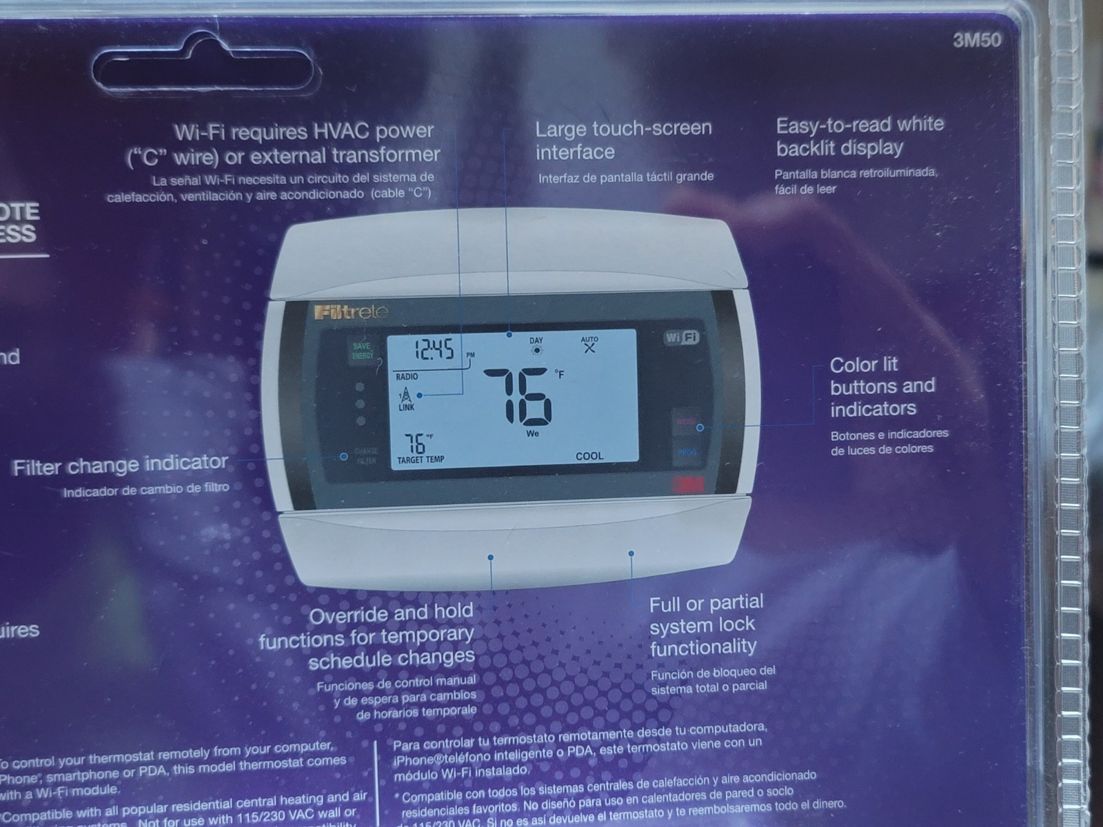 Filtrete 3M50 Wi-Fi Touch Screen Programmable Thermostat - New Open Box
