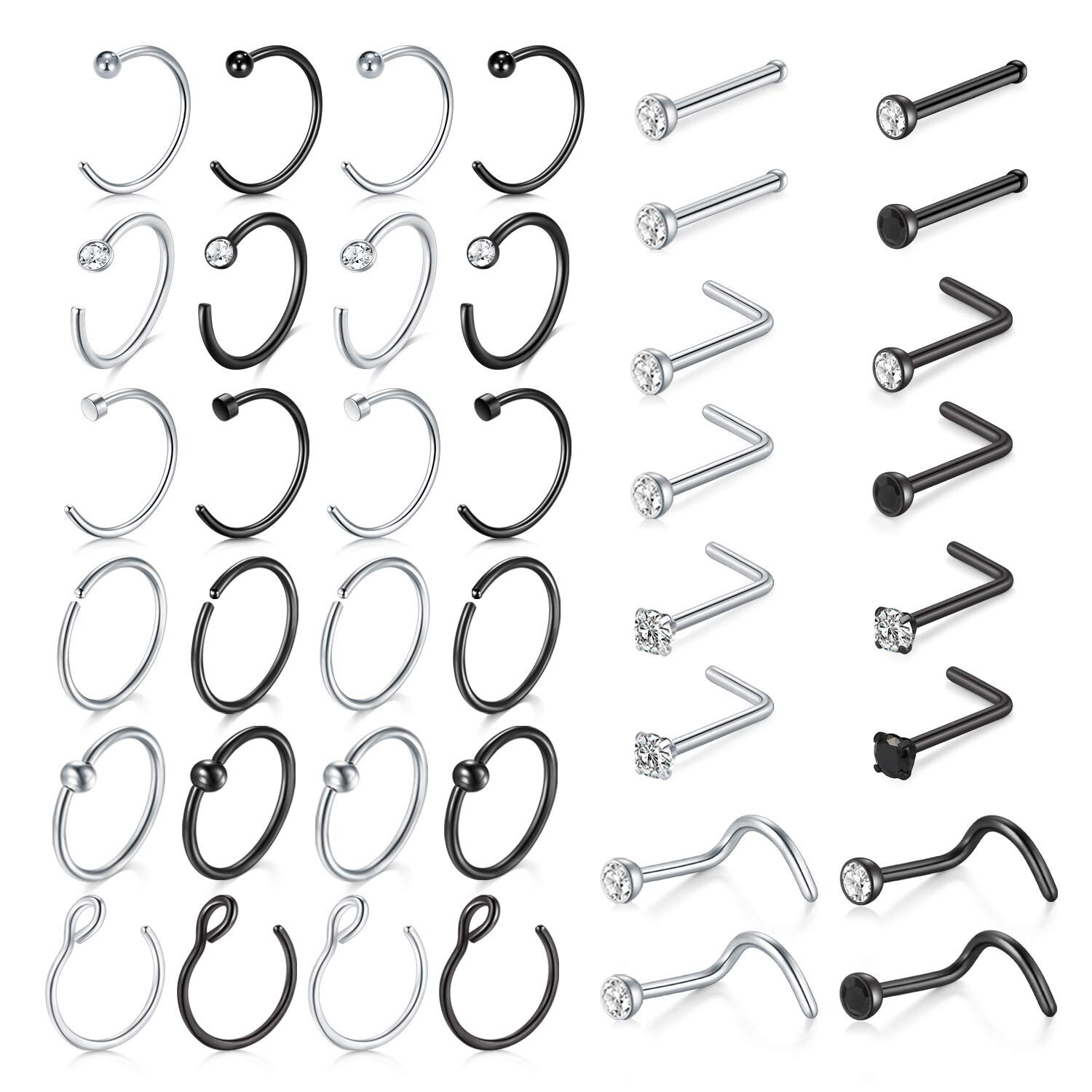 MODRSA 18G Hoop Nose Ring - Surgical Stainless Steel Studs, L Shaped Nose Stu...