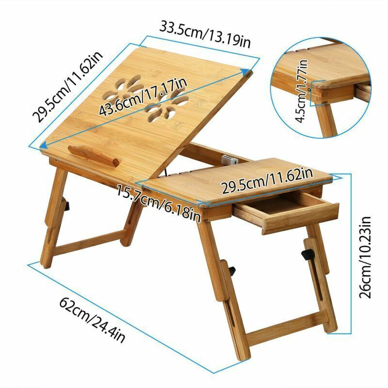 Adjustable Bamboo Laptop Folding Lap Desk Notebook Bed Tray Table Portable Stand