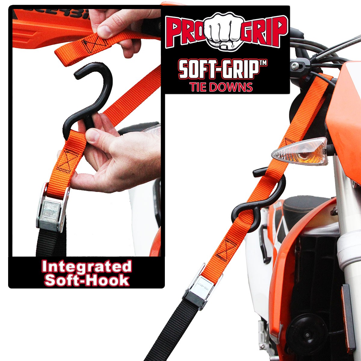 Progrip Powersports Motorcycle Soft Loop Tie Down Straps Lab Tested (2 Pack) Blk