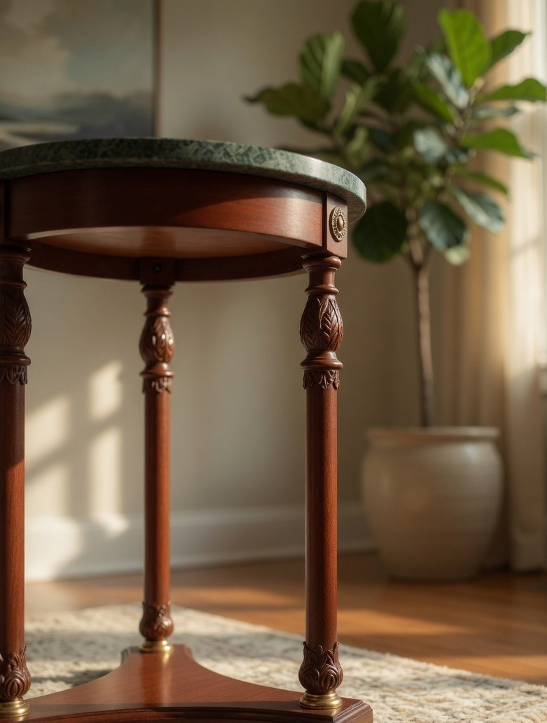 Designer Green Marble End Table – Luxury Textured Stone Table for Home Decor