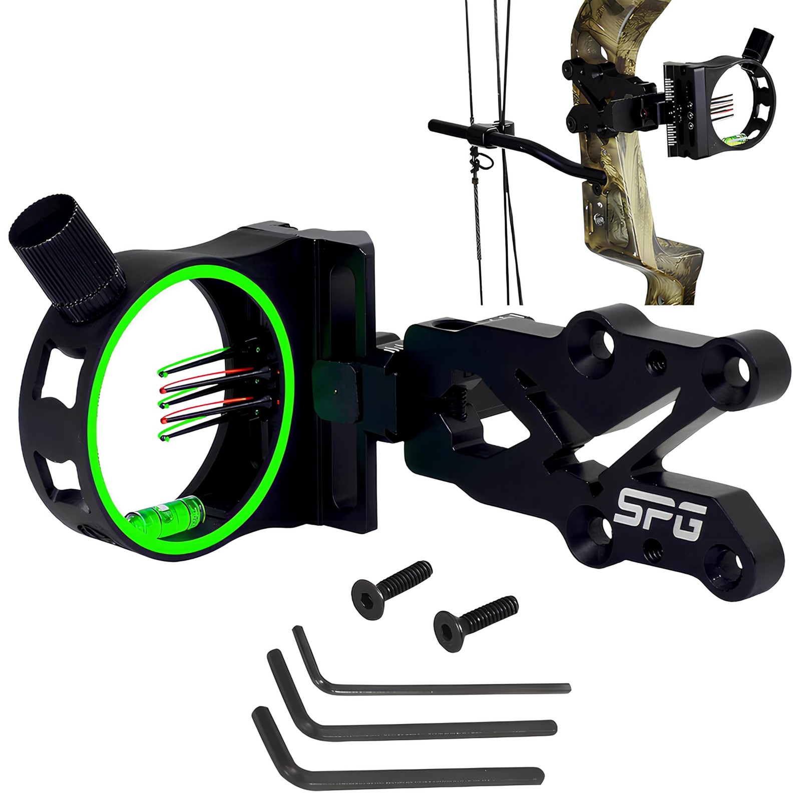 FENJANER Archery 5 Pin Bow Sight .029 Fiber Optics with Rheostat Black